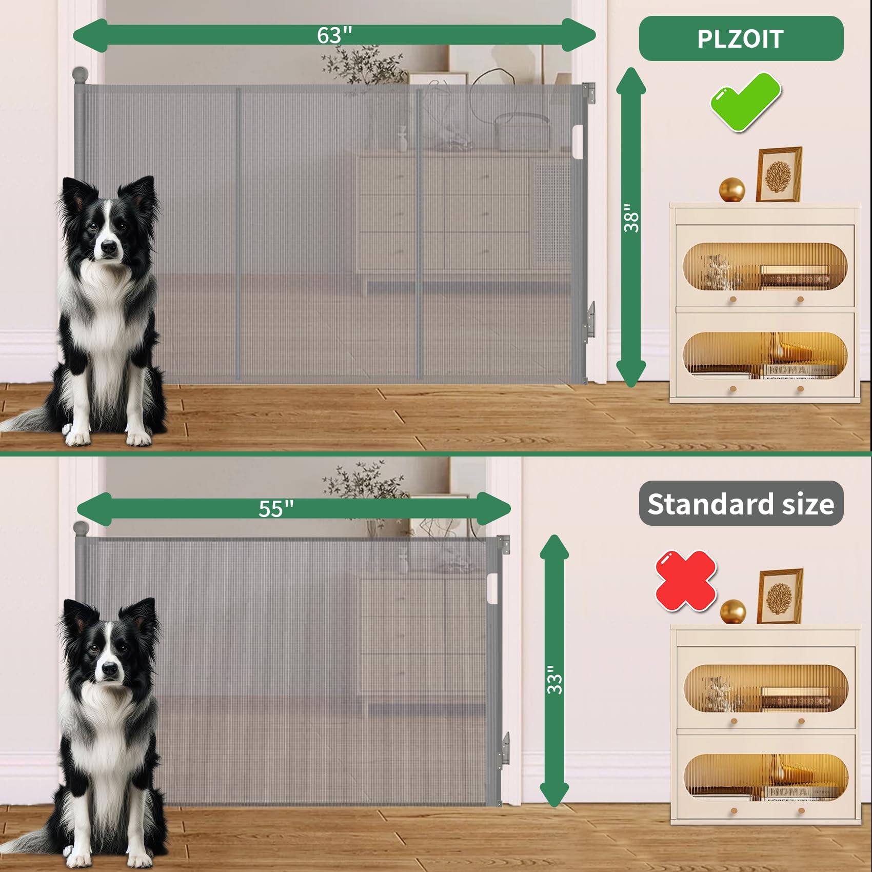 Reinforced Retractable Baby Gate, Extra 38  Tall, Extends up to 63  Wide, Hardwared Installation Mesh Gate for Stairs, Dog Gate,