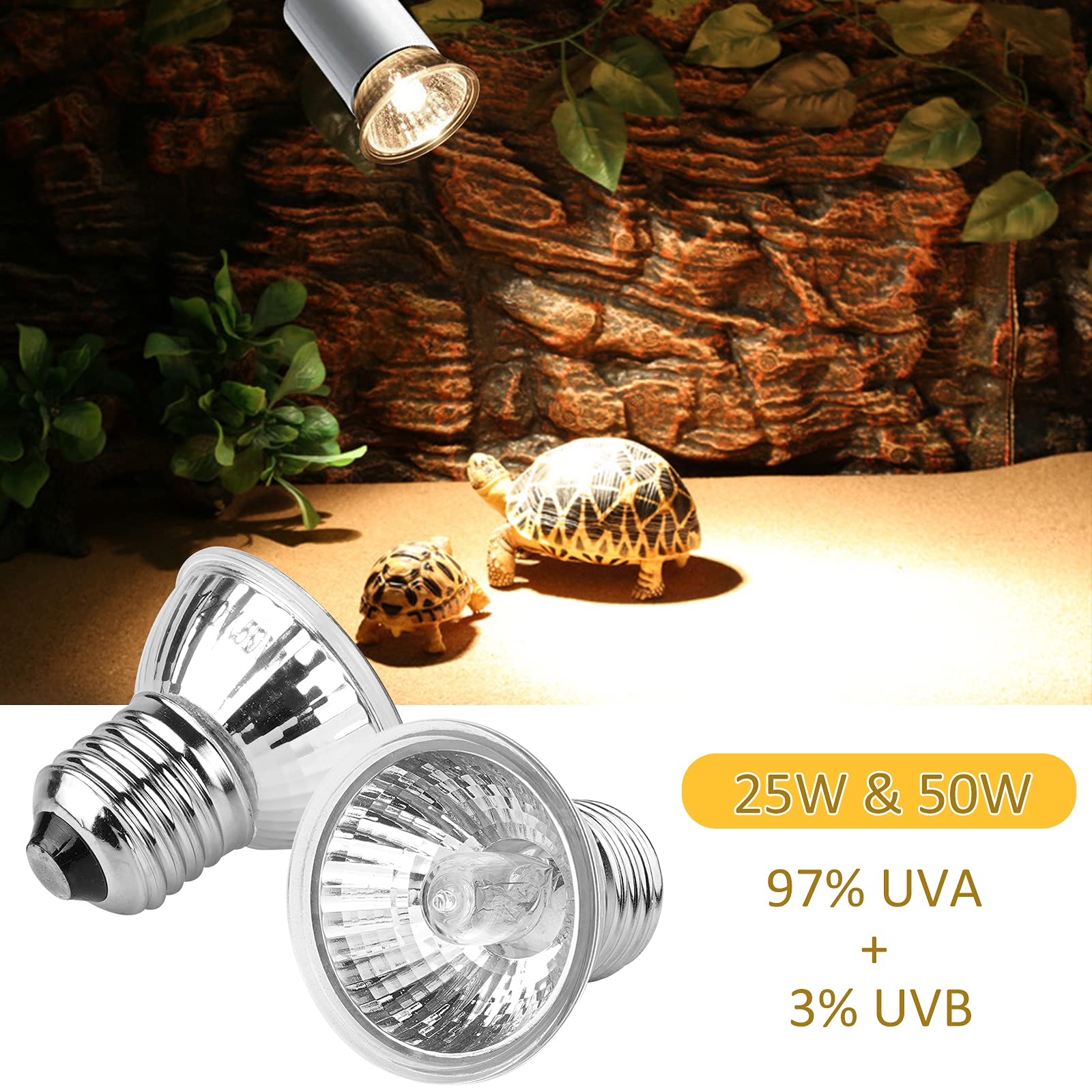 Dallfoll 2Pcs 25W / 50W Reptile Heat Lamp Turtle Heat Lamp Basking Lamp Heater Light Replacement Bulbs…