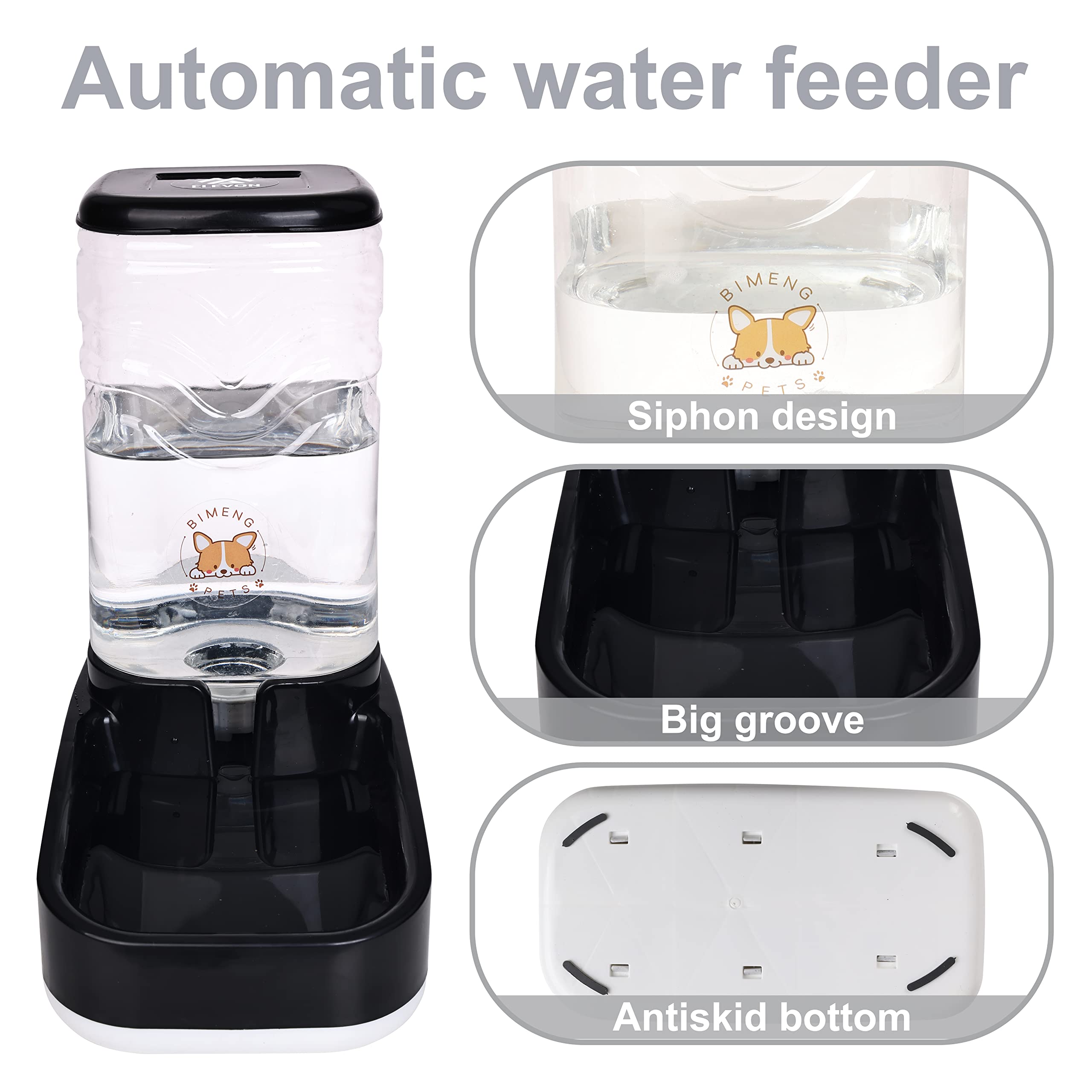 Elevon Automatic Cat Feeder, Gravity Food and Water Dispenser Bowl Set for Small Medium Dogs Animals, Pet Feeder Dispenser Stora