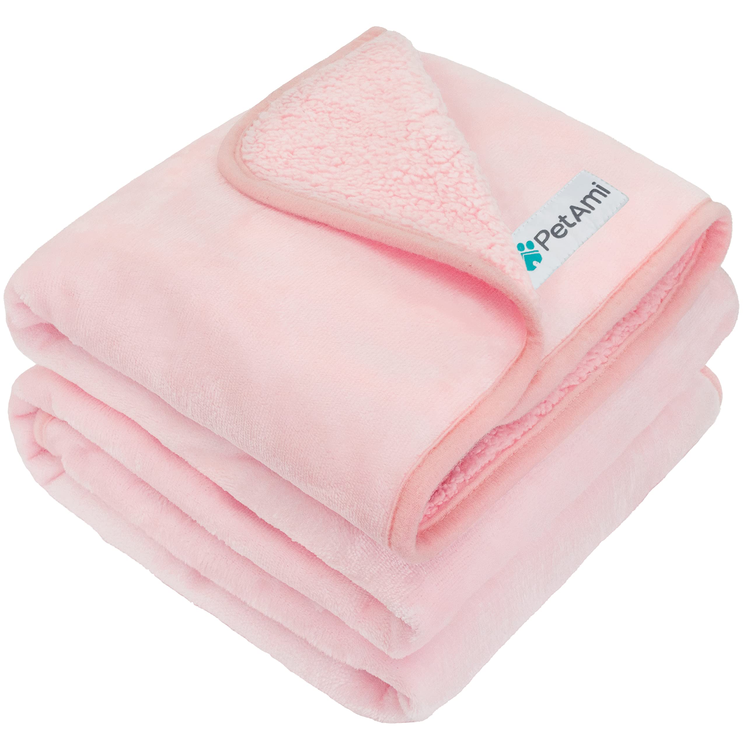 Petami Waterproof Dog Blanket For Large Giant Dogs, Pee Proof Pet Blanket Sherpa Fleece Crate Cover, Reversible Cat Throw Bed Kennel Protector, Soft Plush Washable Pad (Queen 90X90, Pink)