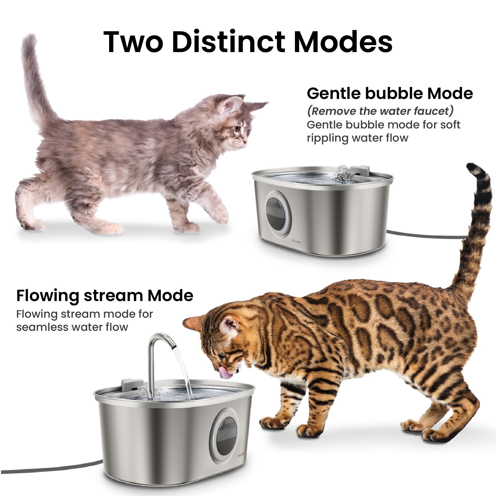 Pawspik Stainless Steel Cat Water Fountain, 108 Oz/3.2 L Automatic Cat & Dog Water Dispenser With Detachable Tank, Quiet Pump