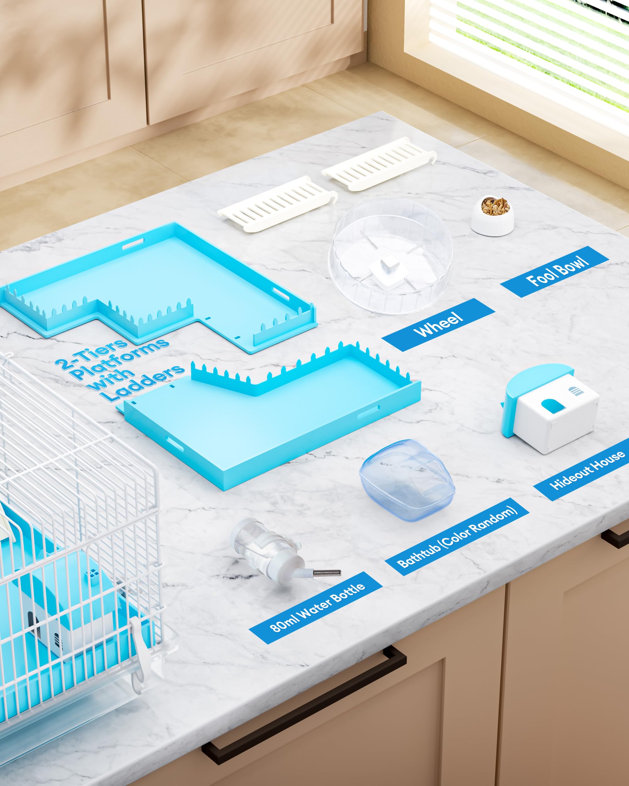 Bucatstate 3 Levels Small Hamster Cage With Accessories, 3-Layer Small Animal House For Dwarf Hamsters, Mice, Gerbils (18.5''X11