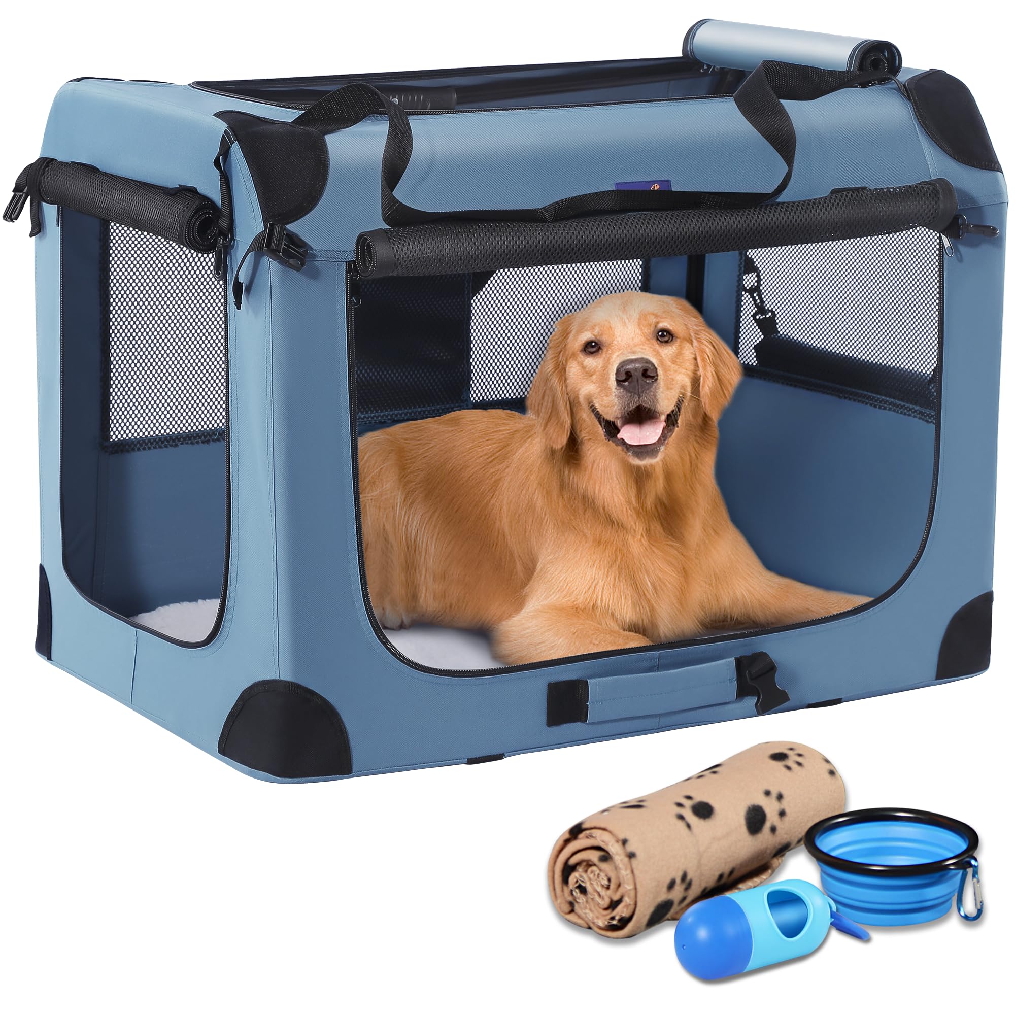 Petprsco Soft Collapsible Dog Crate, 40 Inch Portable Dog Crates For Large Dogs, Xl Dog Crate For Travel, 3 Door Foldable Pet Ke