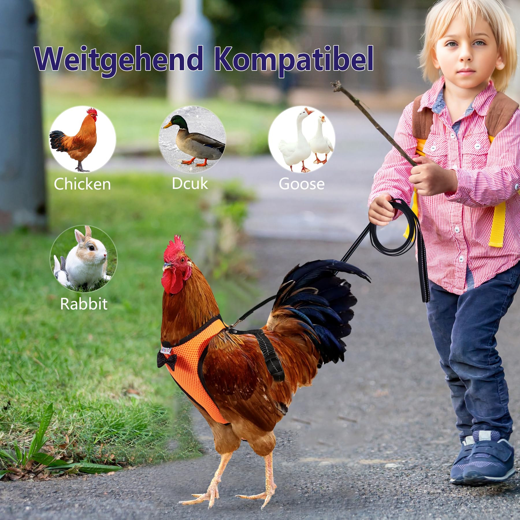 Yesito Chicken Harness Hen Size with 6ft Matching Leash - Adjustable, Resilient, Comfortable, Breathable, Small, Suitable for Ch