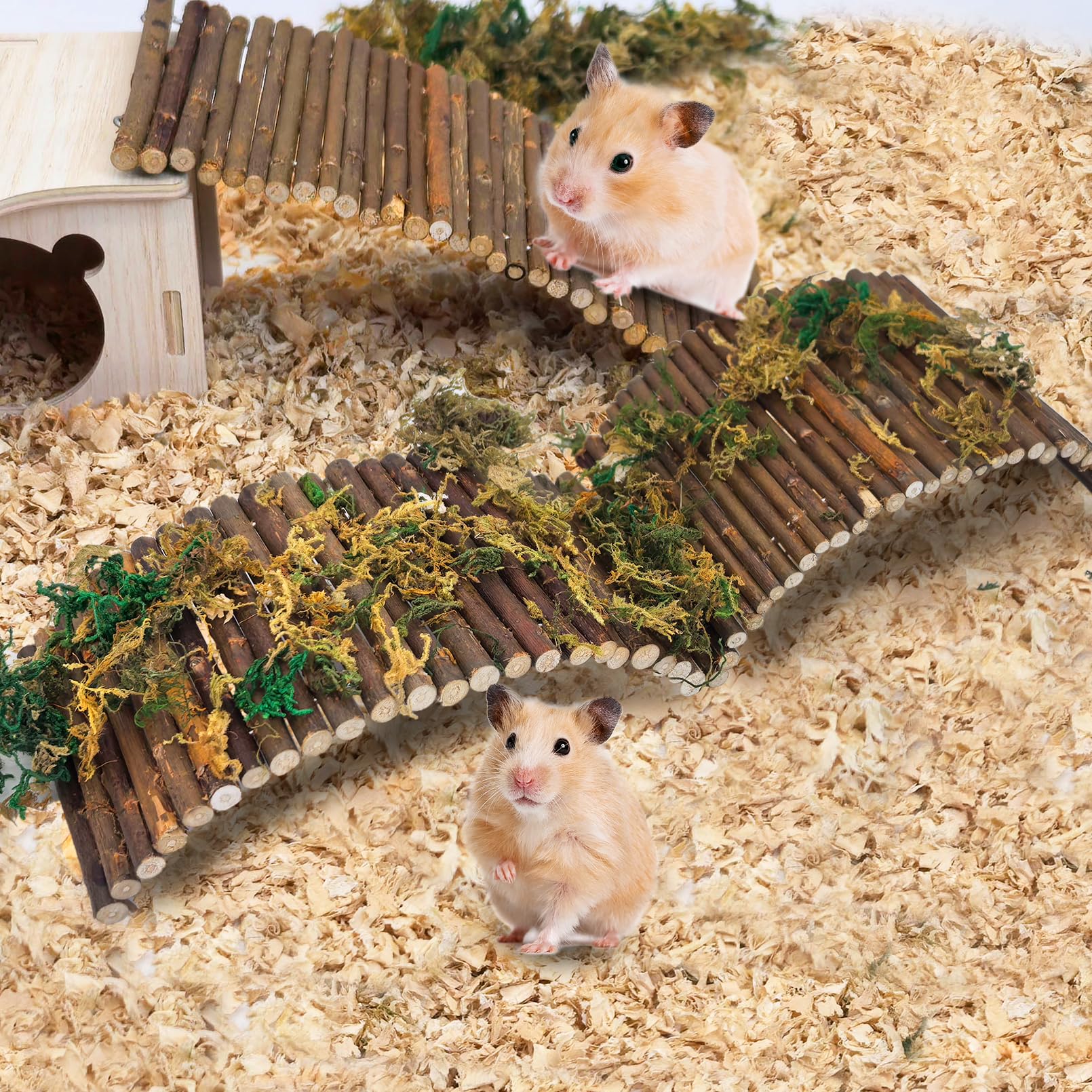 Pinvnby Hamster Toys, Wooden Hamster Ladder Bridge Tunnel Hide, Hamster Cage Accessories For Chinchillas Guinea Pigs Hamster Mouse Rat Ferre, Rodents Natural Hideout For Small Animals (2Pack)