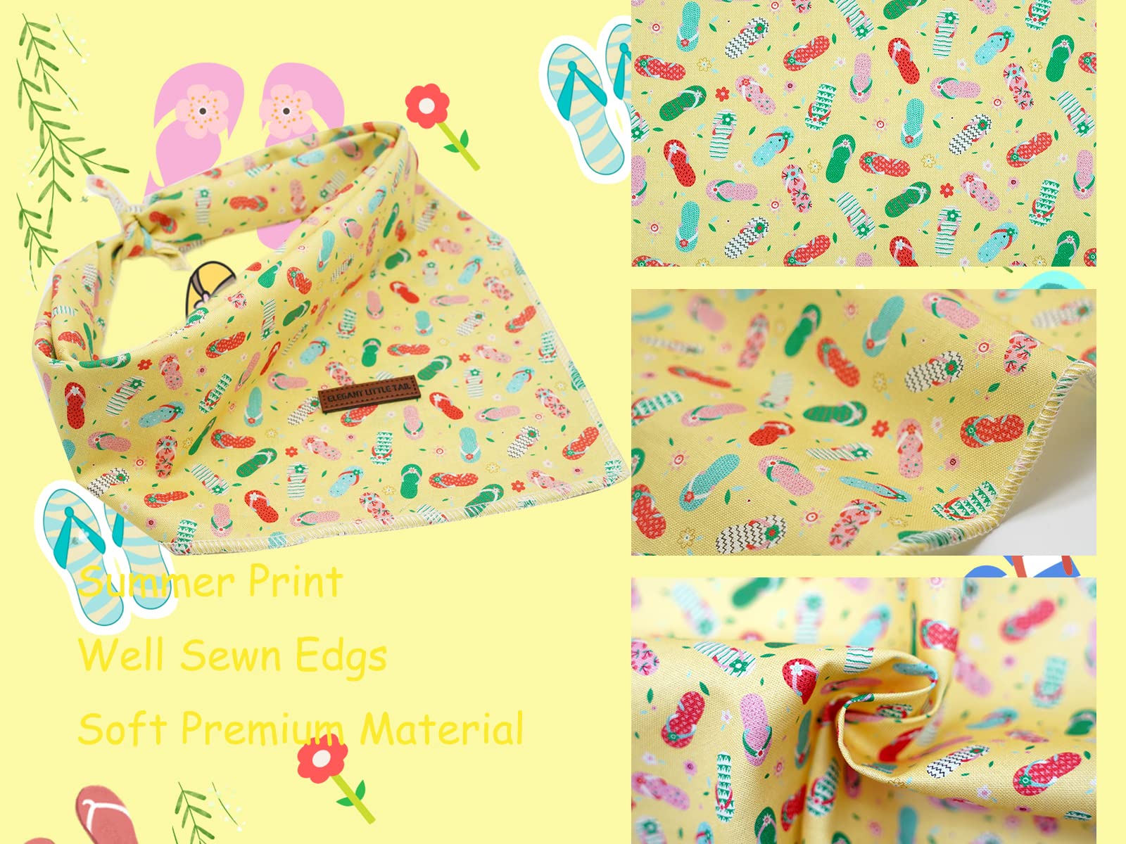 Elegant Little Tail Dog Bandana - Pet Summer Gift Bibs Scarf, Soft Adjustable Square Kerchief For Small Dogs And Cats