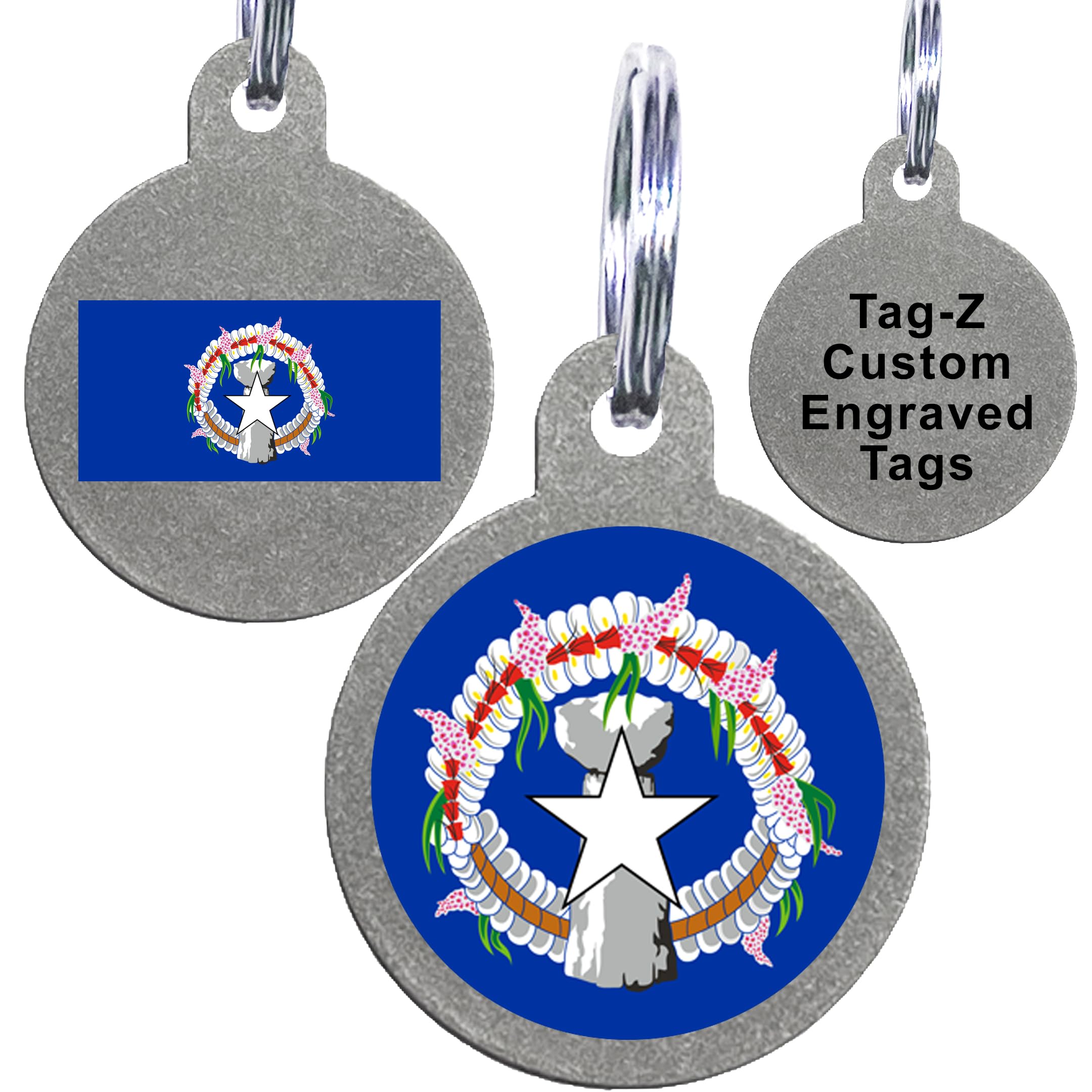 Northern Mariana Islands Flag Pet Id Tags, Custom Printed And Laser Engraved Circle