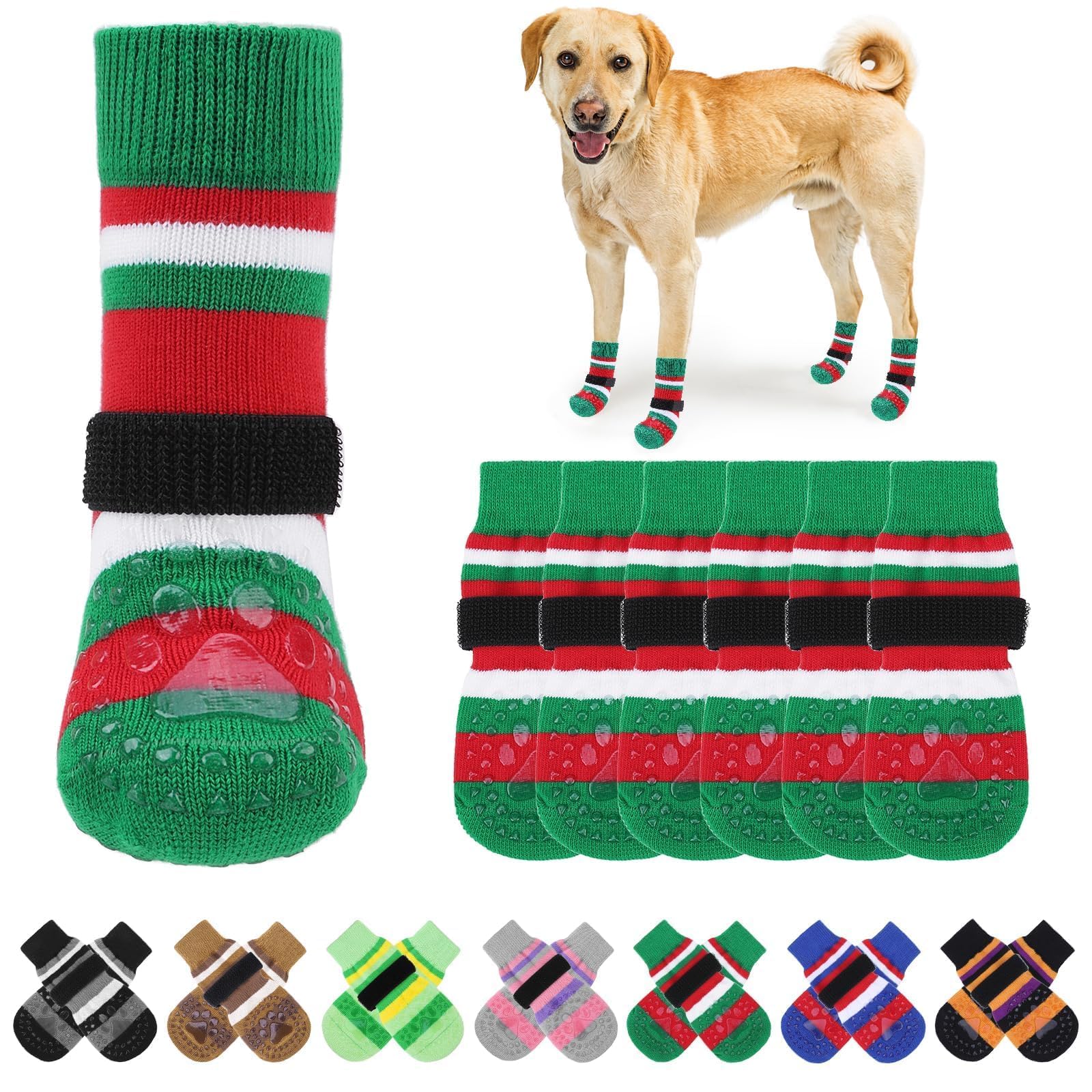 KOOLTAIL Anti Slip Dog Socks to Prevent Licking Paws with Grippers, 3 Pairs Dog Christmas Outfit Paw Protector, Double Sides Str