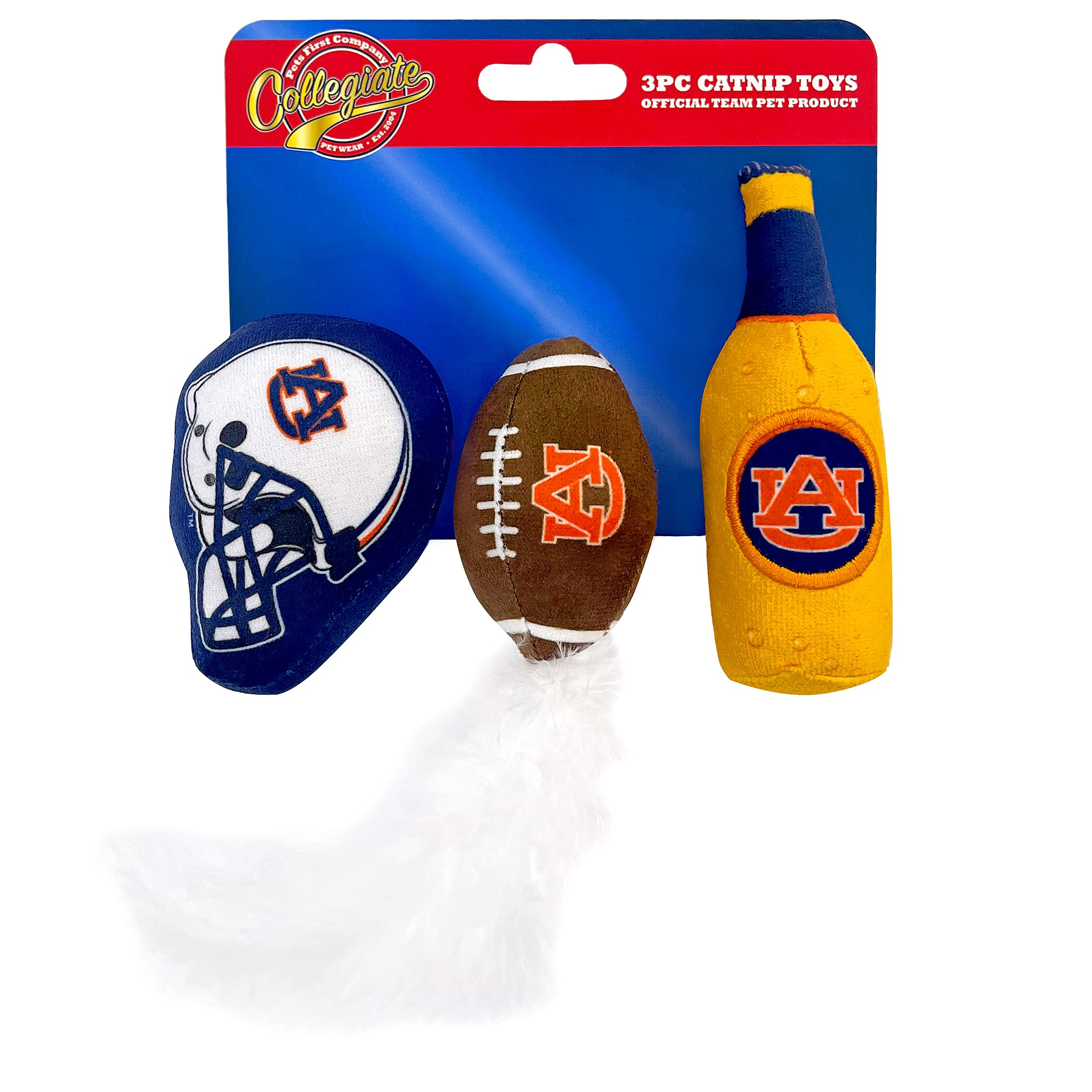 Best Plush Cat Toy - Ncaa Auburn Tigers Complete Set Of 3 Piece Cat Toys Filled With Fresh Catnip. Includes: 1 Helmet Cat Toy, 1 Football Cat Toy With Feathers & 1 Beer Bottle. Beautiful Team Logos