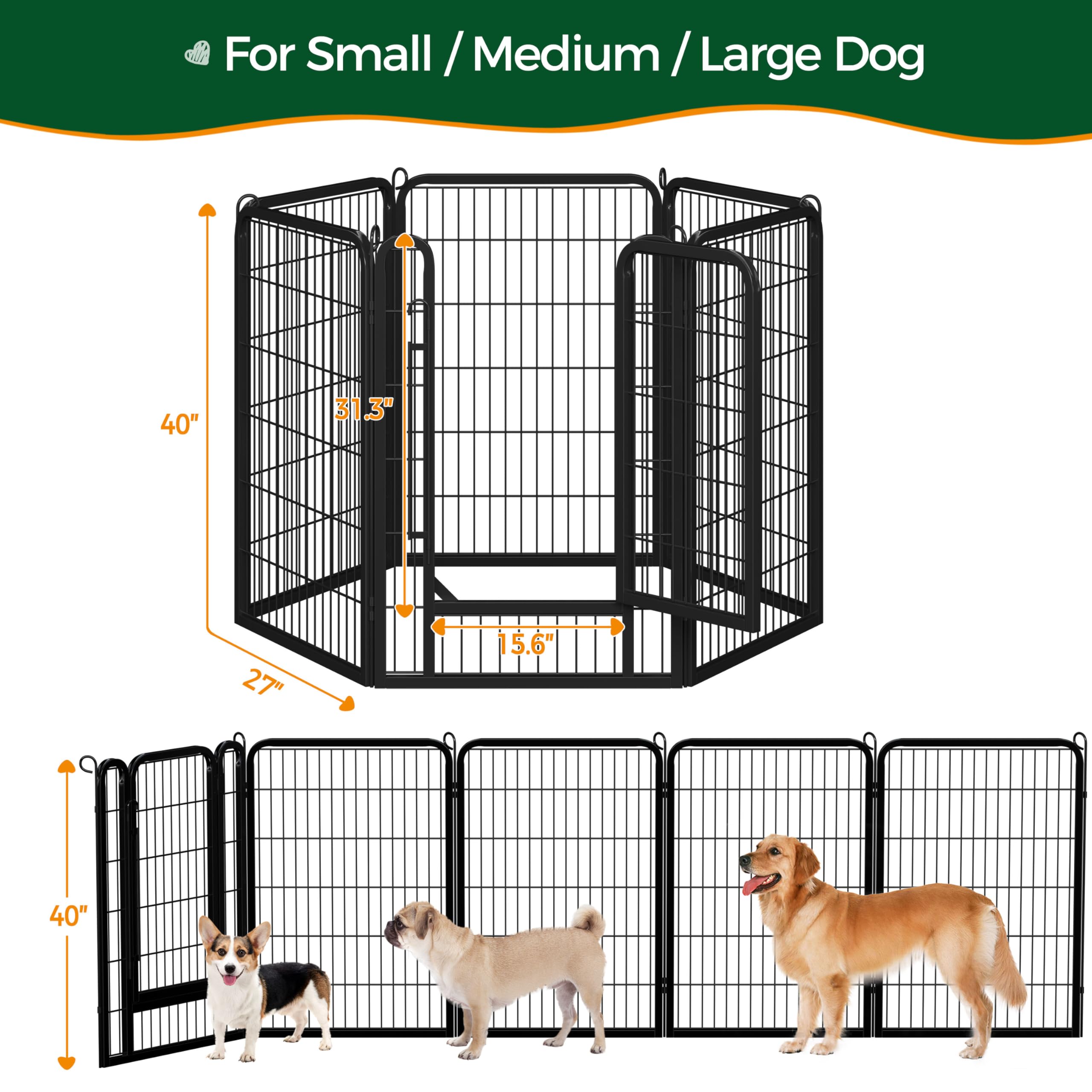 Yaheetech Dog Playpen Outdoor, 40 Inch 6 Panels Dog Pen Indoor Heavy Duty Puppy Exercise Pen Metal Pet Fence For Rv Camping/Yard