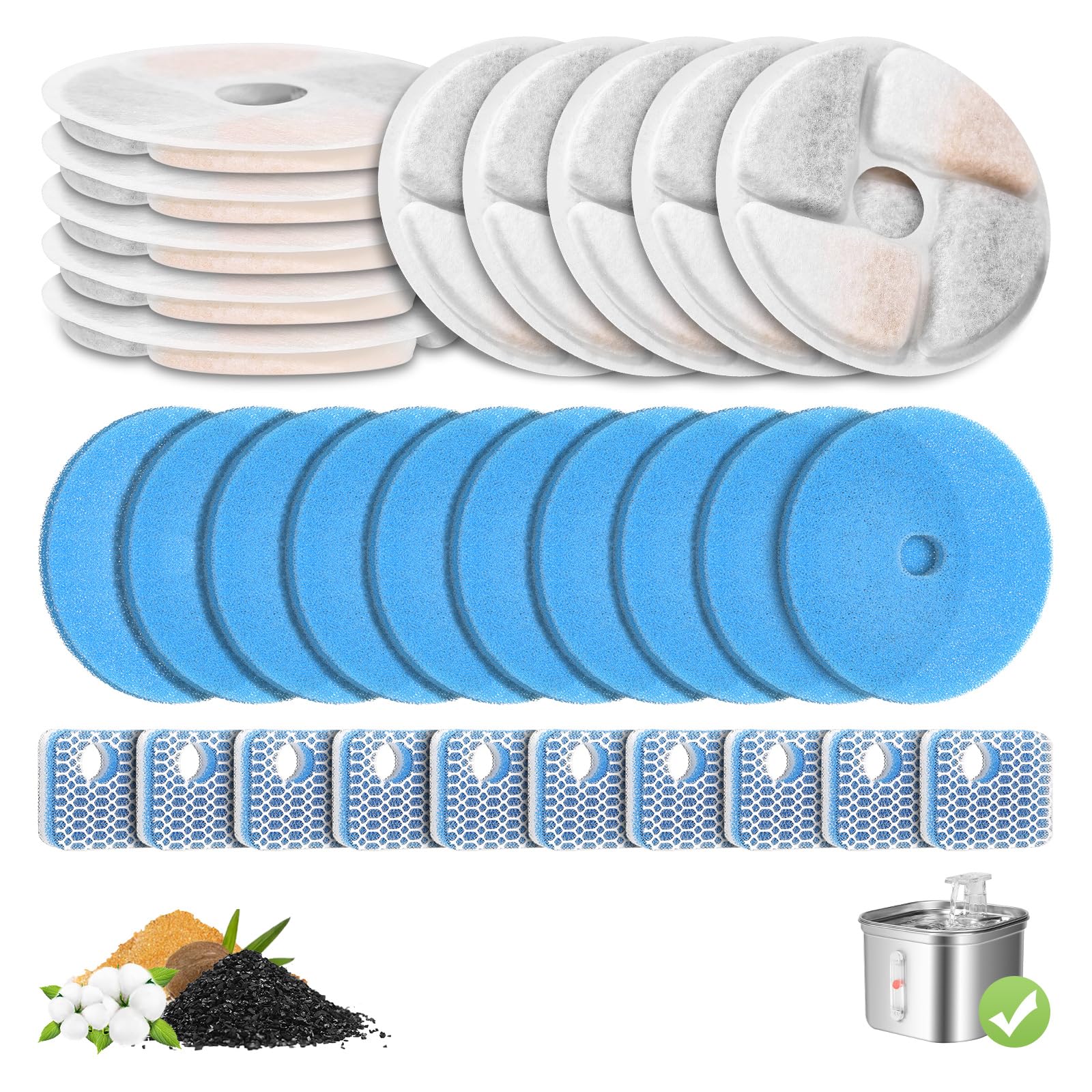 10-Pack Cat Fountain Filter Replacement For Square 73Oz/2.2L Automatic Pet Fountain, Triple Filtration System Activated Carbon F