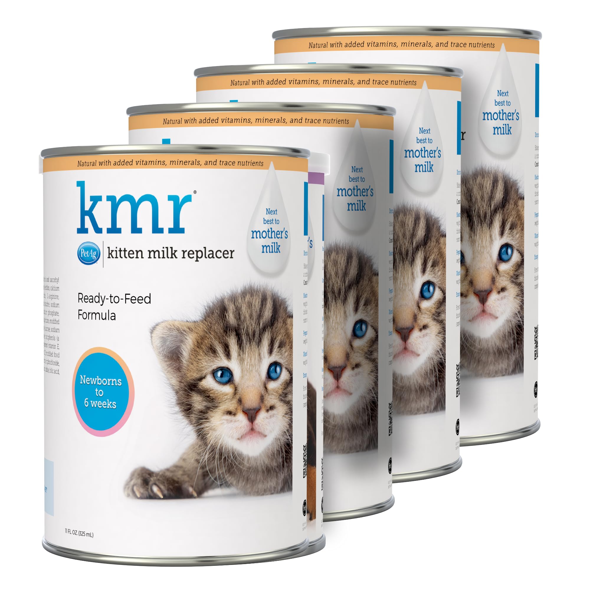 PetAg KMR Kitten Milk Replacer Liquid - 11 oz, Pack of 4 - Ready-to-Feed Kitten Formula with Prebiotics, Probiotics & Vitamins f