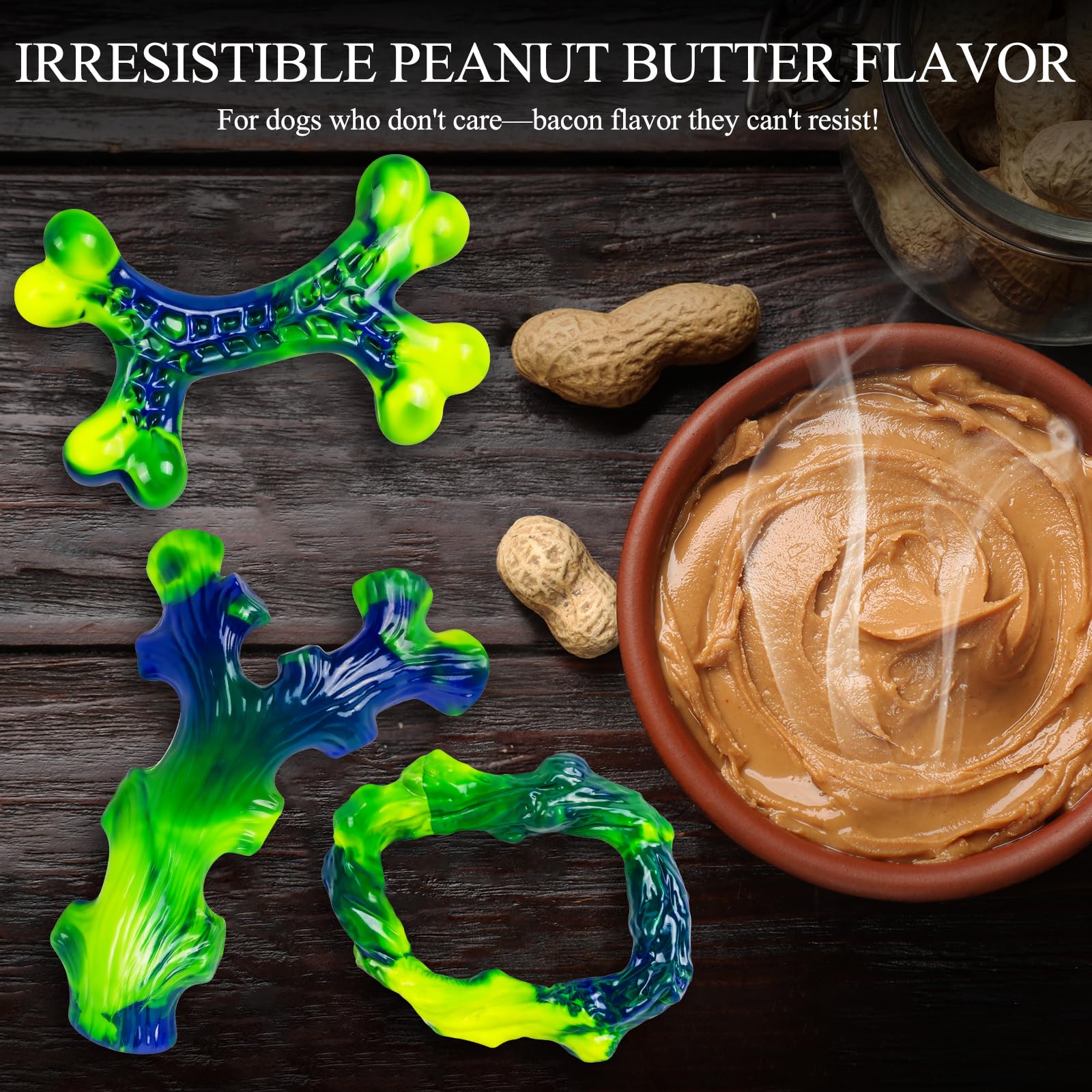 Frienhund Indestructible Nylon Dog Chew Toys - 3-Pack, Durable Bone-Shaped Toys for Large Aggressive Chewers, Green