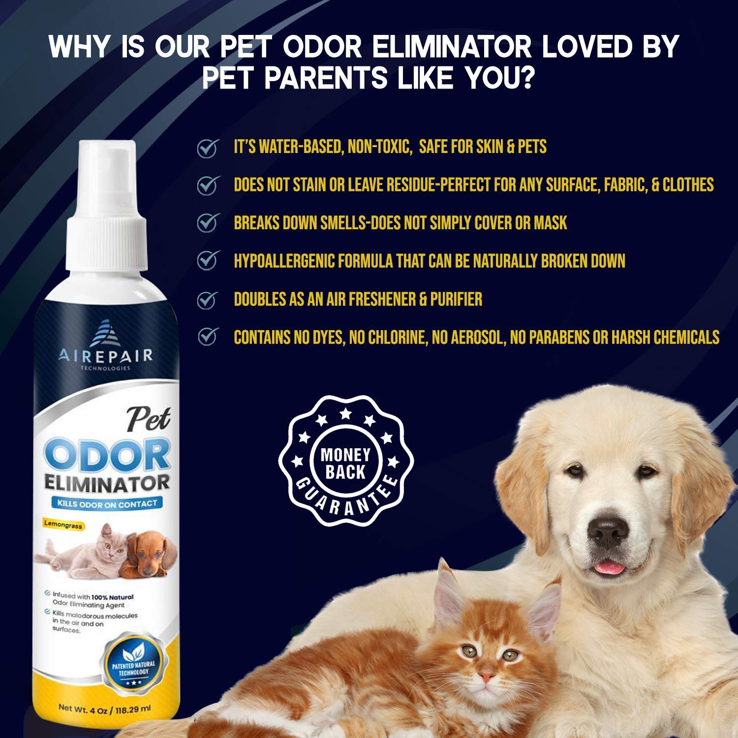 Pet Odor Eliminator For Home-Natural Air Purifier Spray For Cats And Dogs-Deodorizer, Air Freshener- Non-Toxic, Family Safe, Wat