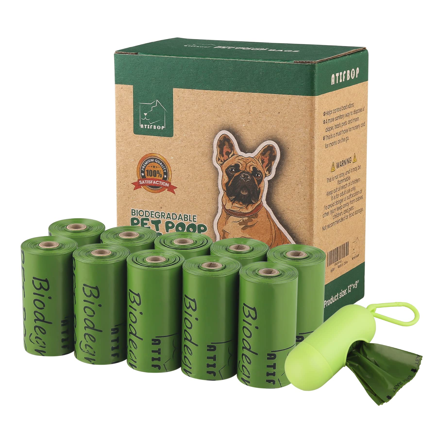 Atifbop Biodegradable Dog Poop Bags 150 Counts 10 Rolls With One Free Dispenser, Thicken And Earth-Friendly Dog Poop Bag Holder (Scented)