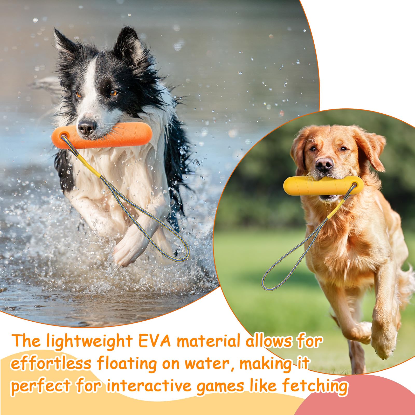 Blueweenly 4 Pcs Interactive Dog Pool Toys With Throw Rope 8.66 X 2 Inch Fetch Training Bumpers Water Floating Toys For Outdoor