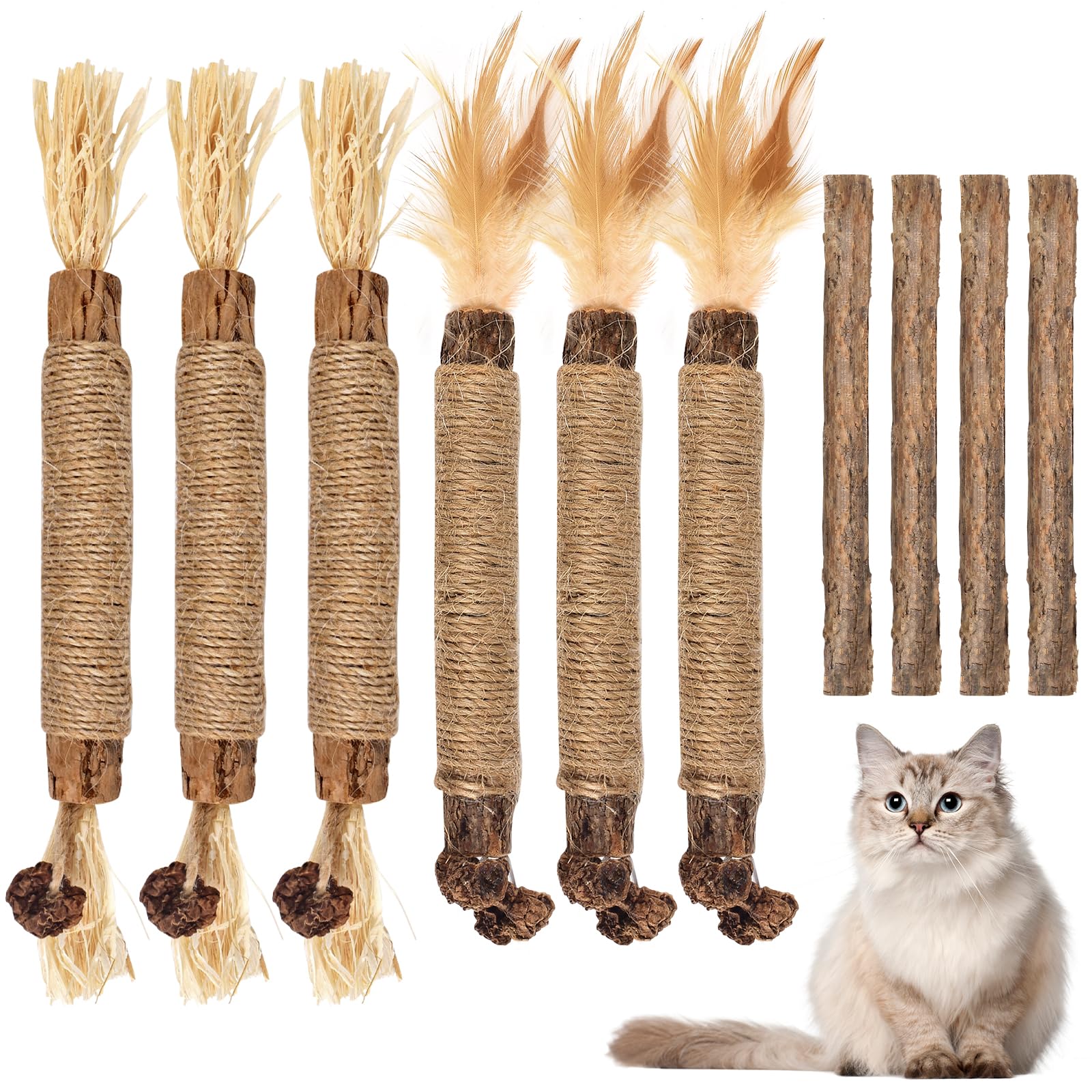 Bissap 10 PCS Silvervine Chew Sticks for Cats, Catnip Chew Sticks Cat Toys for Indoor Cat Kitten Teeth Grinding Interactive Feat