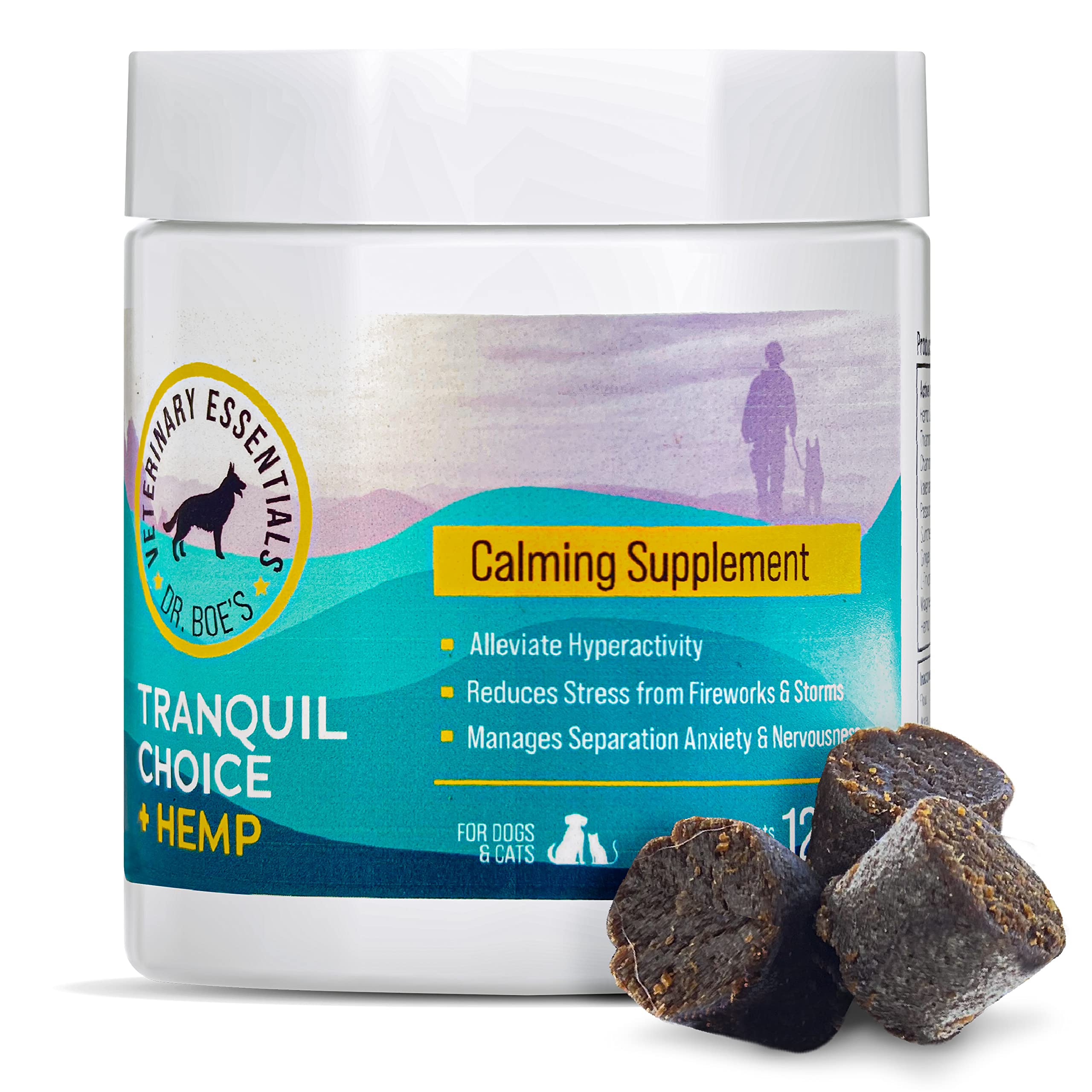 Dr. Boes Veterinary Essentials TranquilChoice Calming Chews for Dogs Anxiety Relief, All-Natural Hemp Oil Dog Calming Treats fo