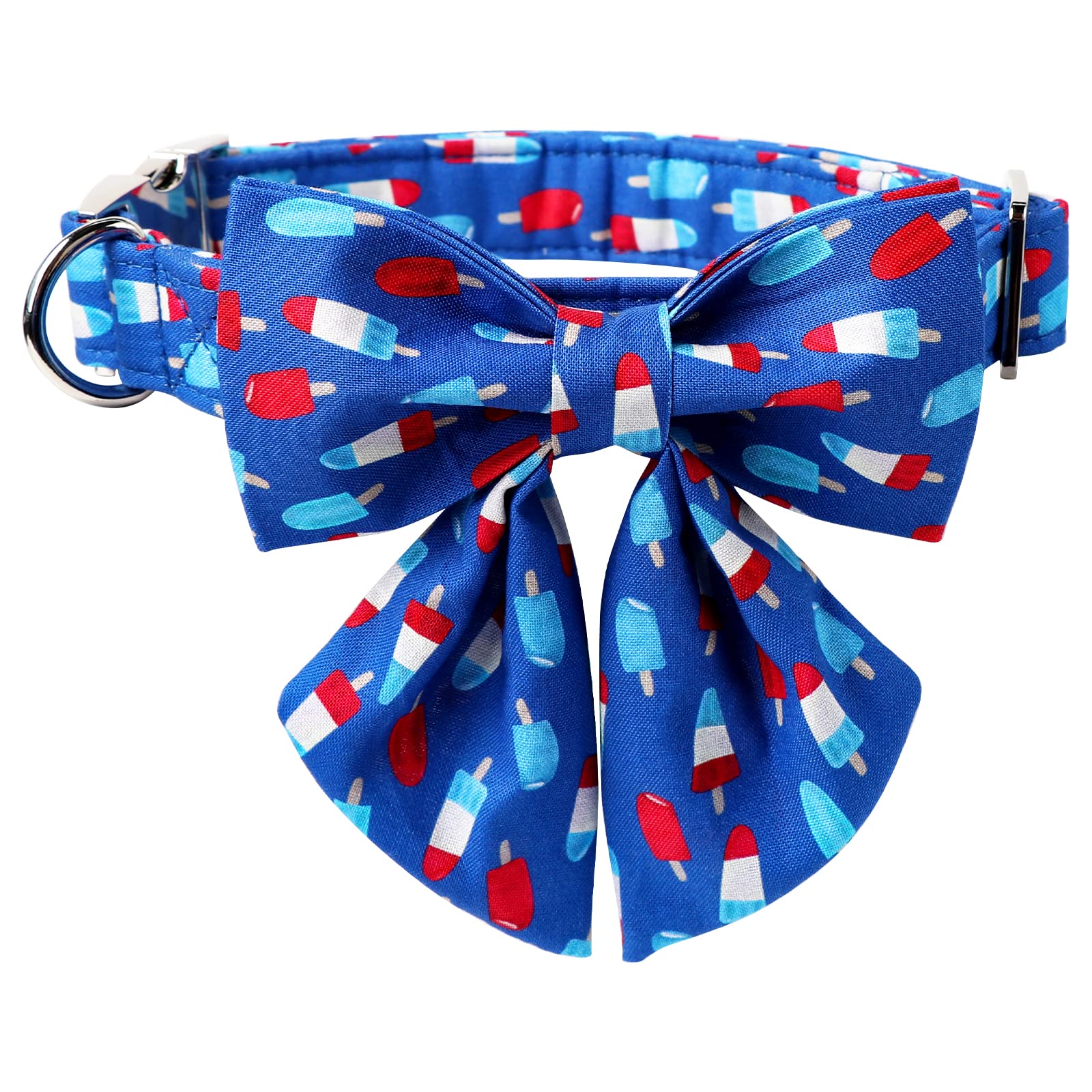 Lionet Paws Patriotic Dog Collar With Sailor Bow, 4Th Of July, Soft And Comfortable Adjustable Summer Popsicle Collar For Large 