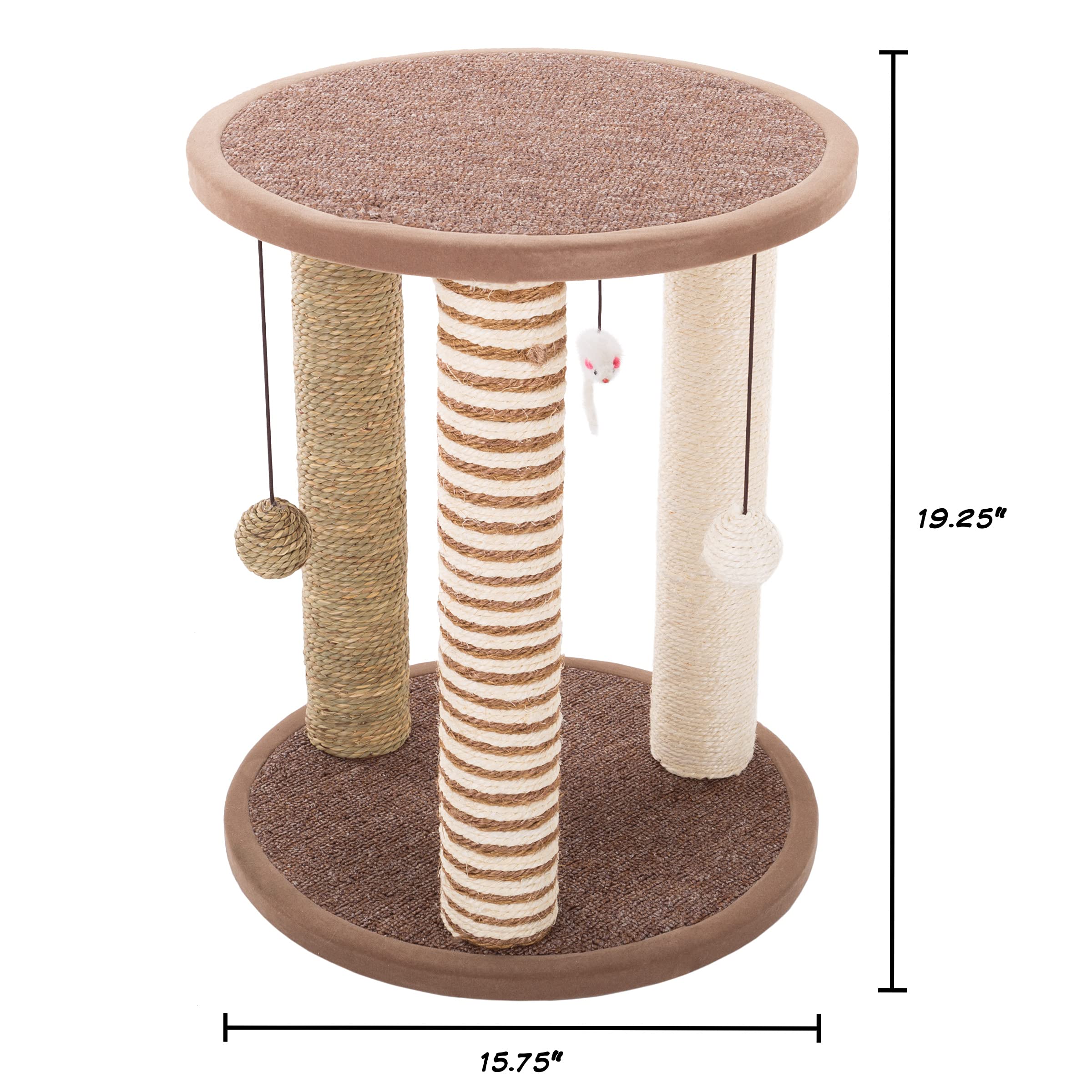 Cat Scratching Post - 3 Scratcher Posts With Carpeted Base Play Area And Perch - Furniture Scratching Deterrent For Indoor Cats