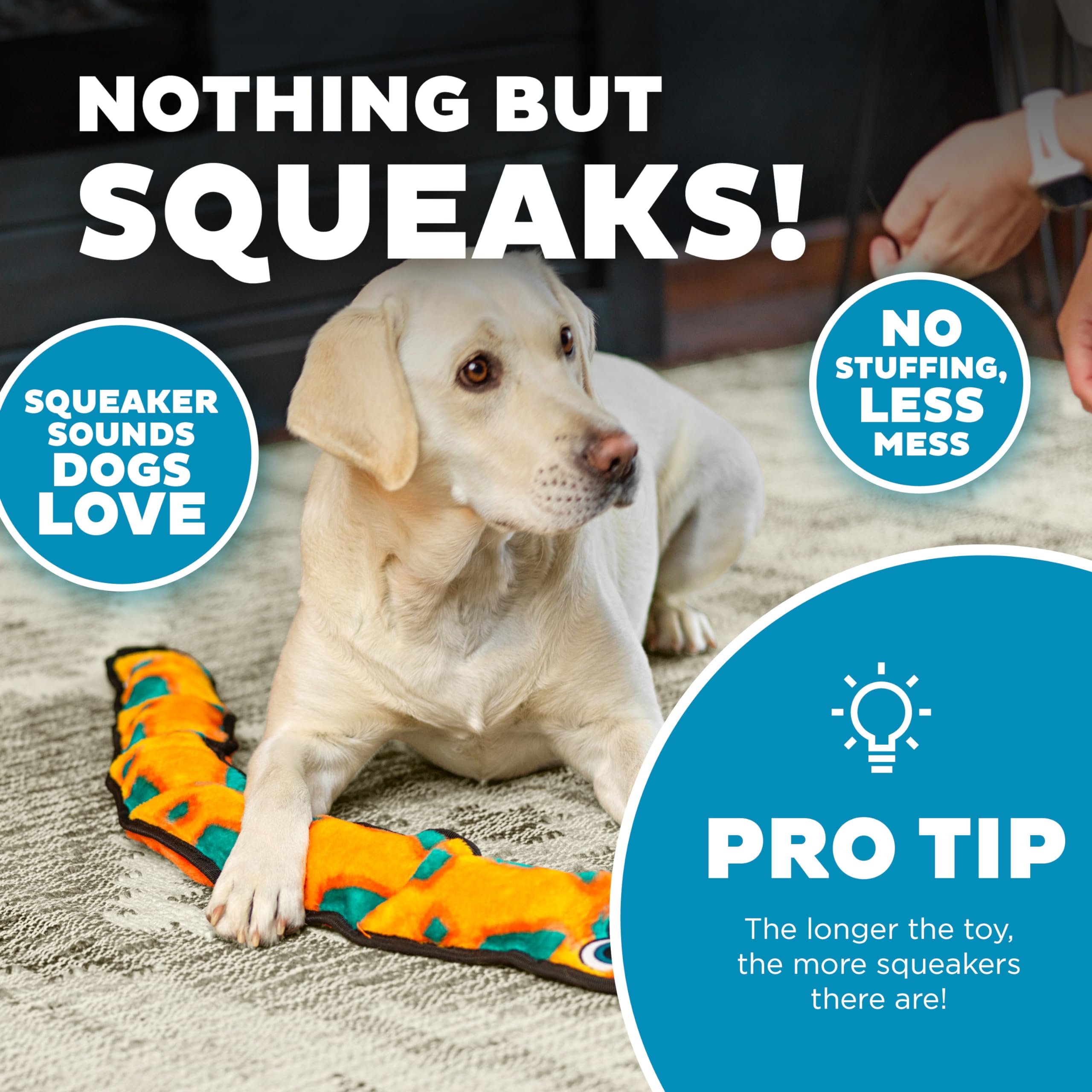 Outward Hound Durablez Tough Plush Squeaky Dog Toy, Snake, Orange, Xl