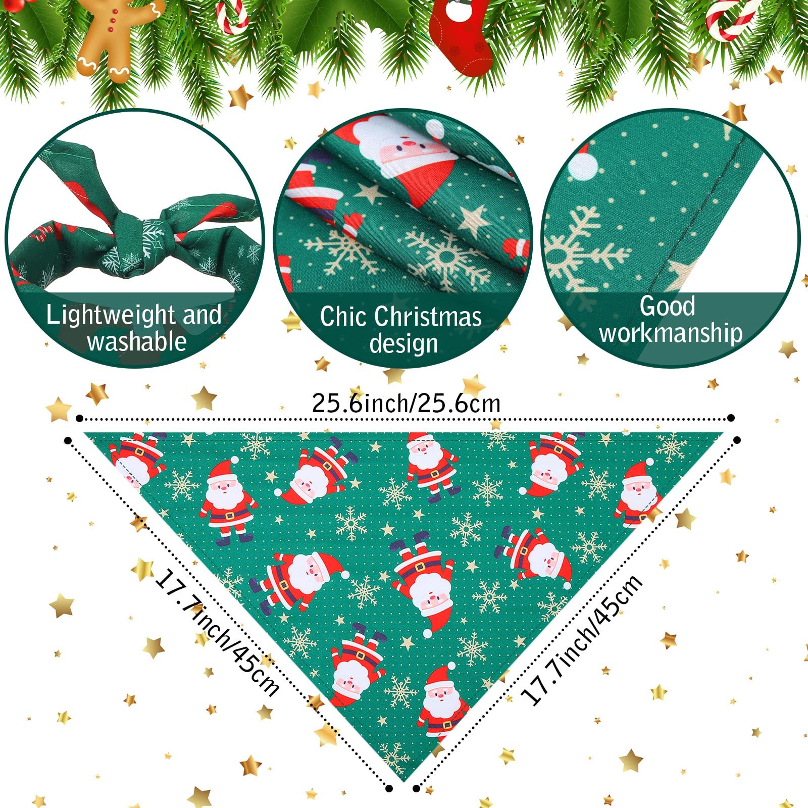50 Pieces Christmas Dog Bandanas Bulk Dog Kerchief Set Bibs Triangle Dog Scarf Dog Bandanas With Christmas Patterns For Pet Christmas Party Costume Accessories Decoration (25.6 X 17.7 X 17.7 Inch)