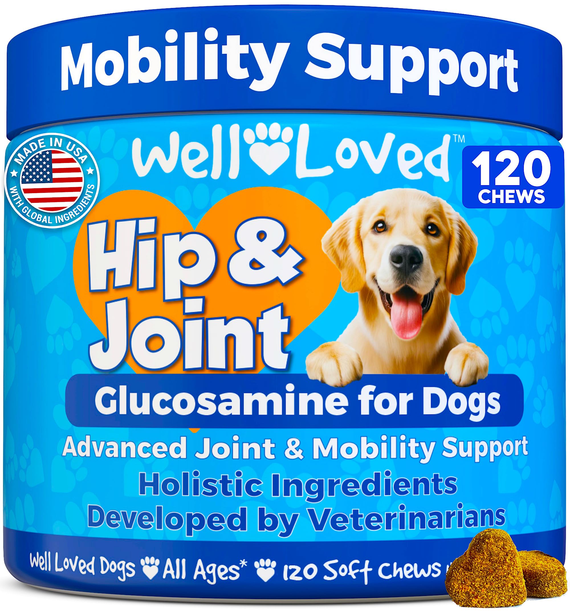 Well Loved Glucosamine for Dogs - Joint Supplement for Dogs, Made in USA, Vet Developed, Glucosamine Chondroitin, Hip and Joint 