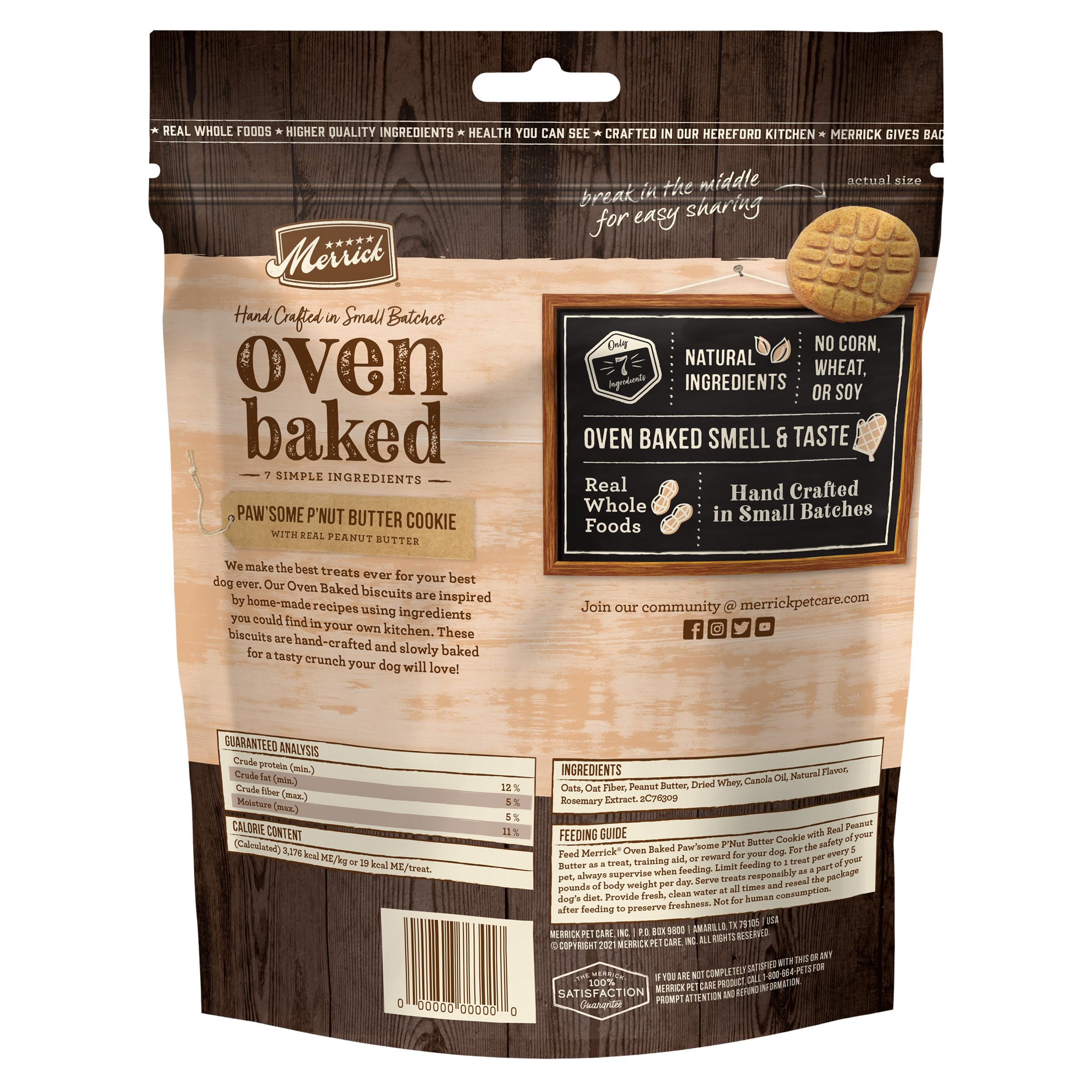 Merrick Oven Baked Dog Treats, Natural Cookies For Dogs, Pawsome Pnut Butter Cookie With Real Peanut Butter - 11 oz. Bag