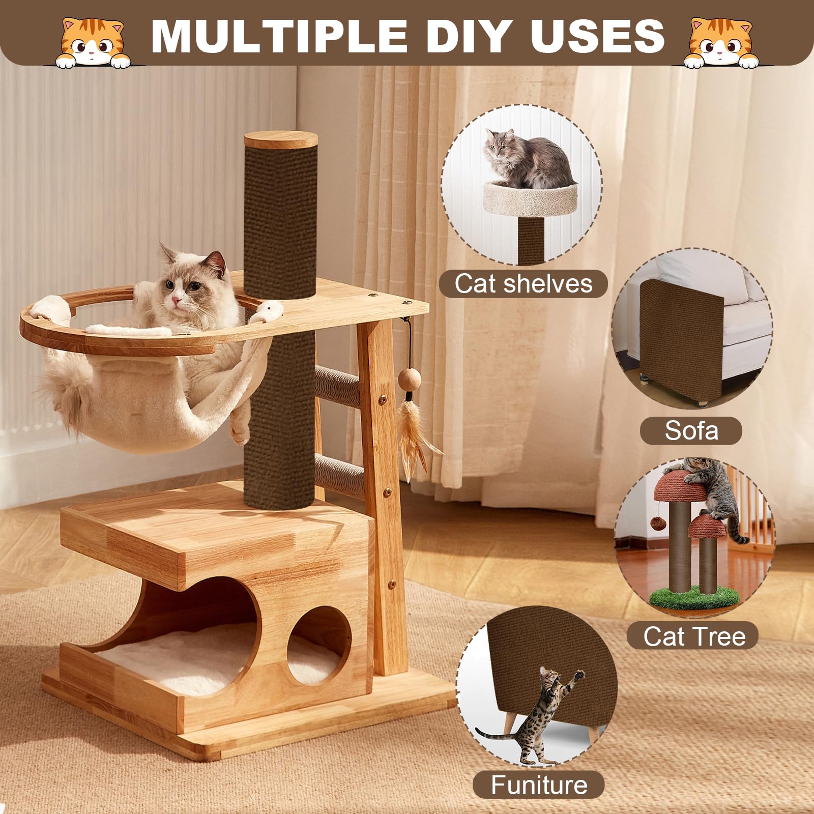 Cat Scratch Furniture Protector 78.7''X15.8'' Cat Scratching Mat, Trimmable Self-Adhesive Cats Claws Scratch Pads, Climbing Scra