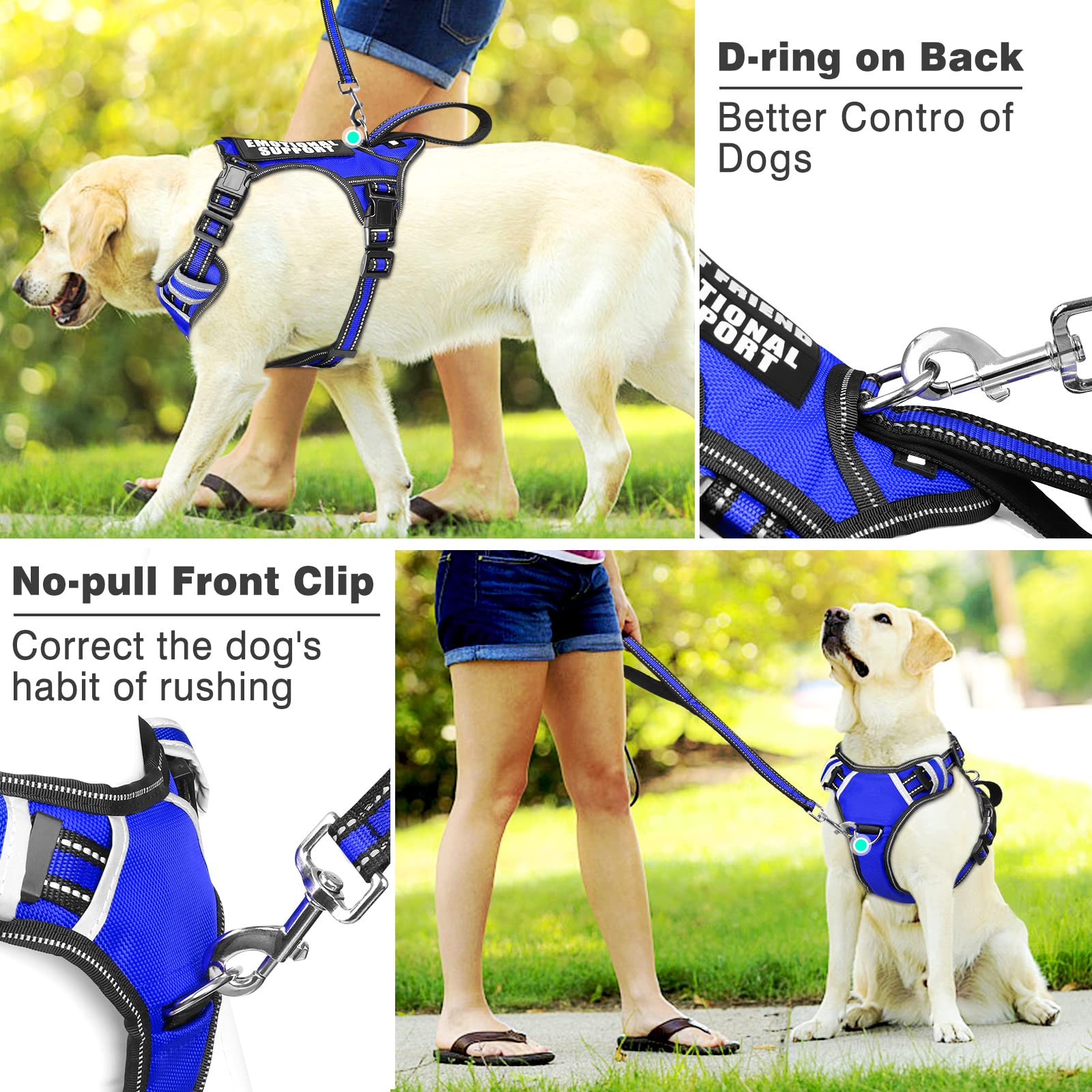Winsee Service Dog Vest No Pull Dog Harness With 7 Dog Patches, Reflective Pet Harness With Durable Soft Padded Handle For Training Small, Medium, Large, And Extra-Large Dogs (Large, Dark Blue)