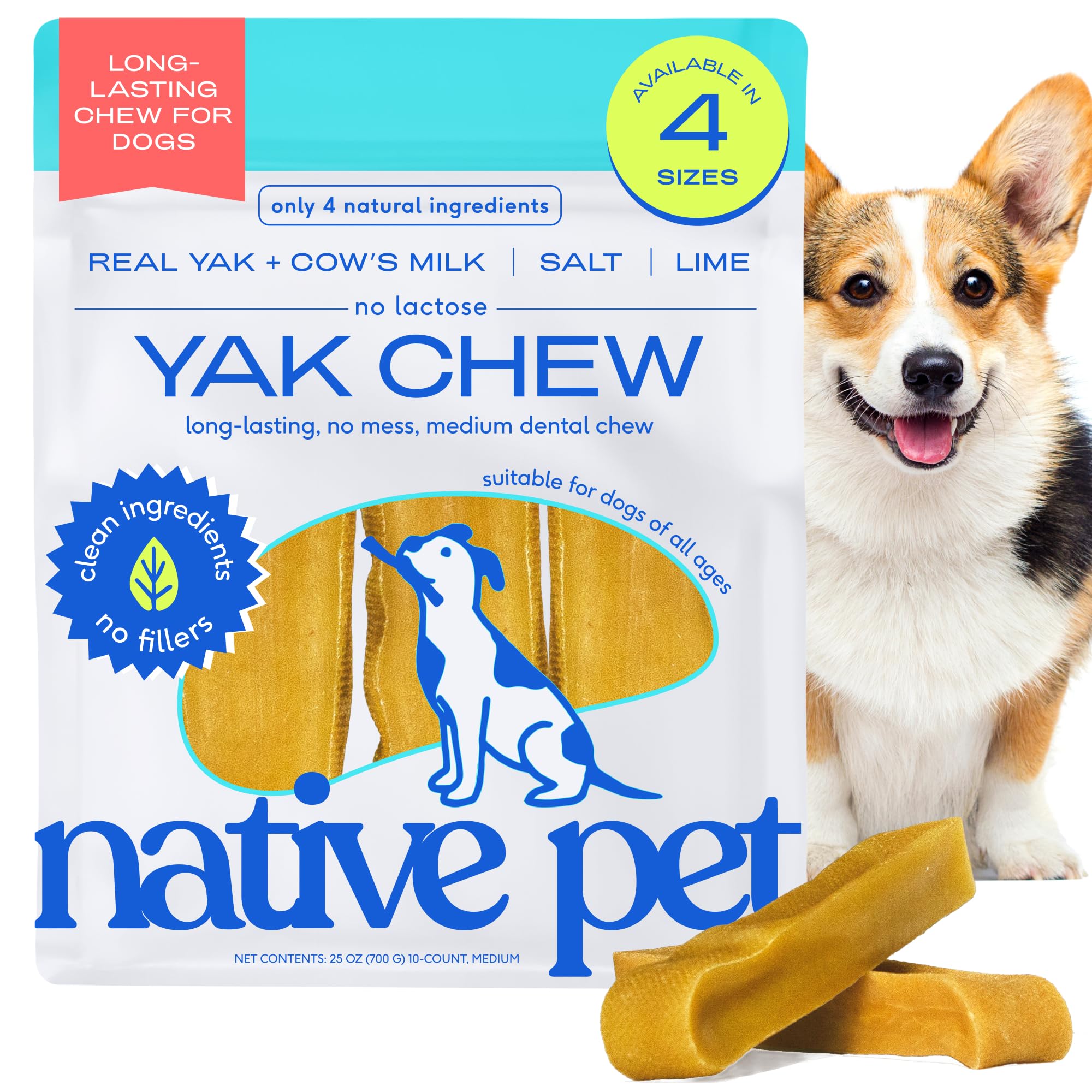 Native Pet Yak Cheese Himalayan Dog Chews - Long Lasting Dental Sticks for Medium Breeds - 100% All Natural Himalayan Yak Chews 