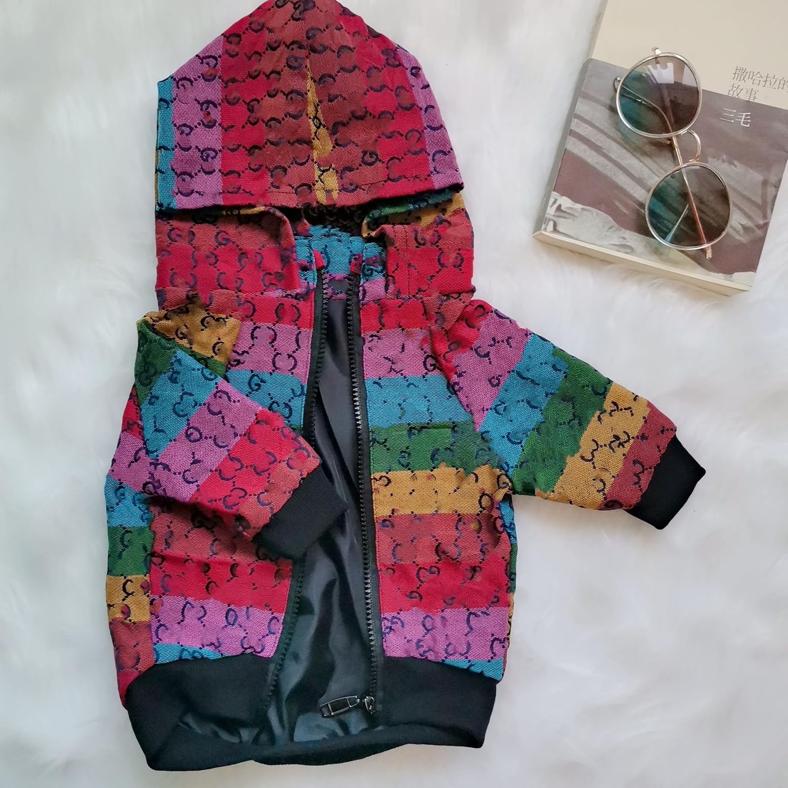HQREA Dog Hoodie Luxury Dog Clothes Winter Dog Jacket Classic Designer Small Dog Coats Warm Pet Dog Coat Zipper Design Easy On/O
