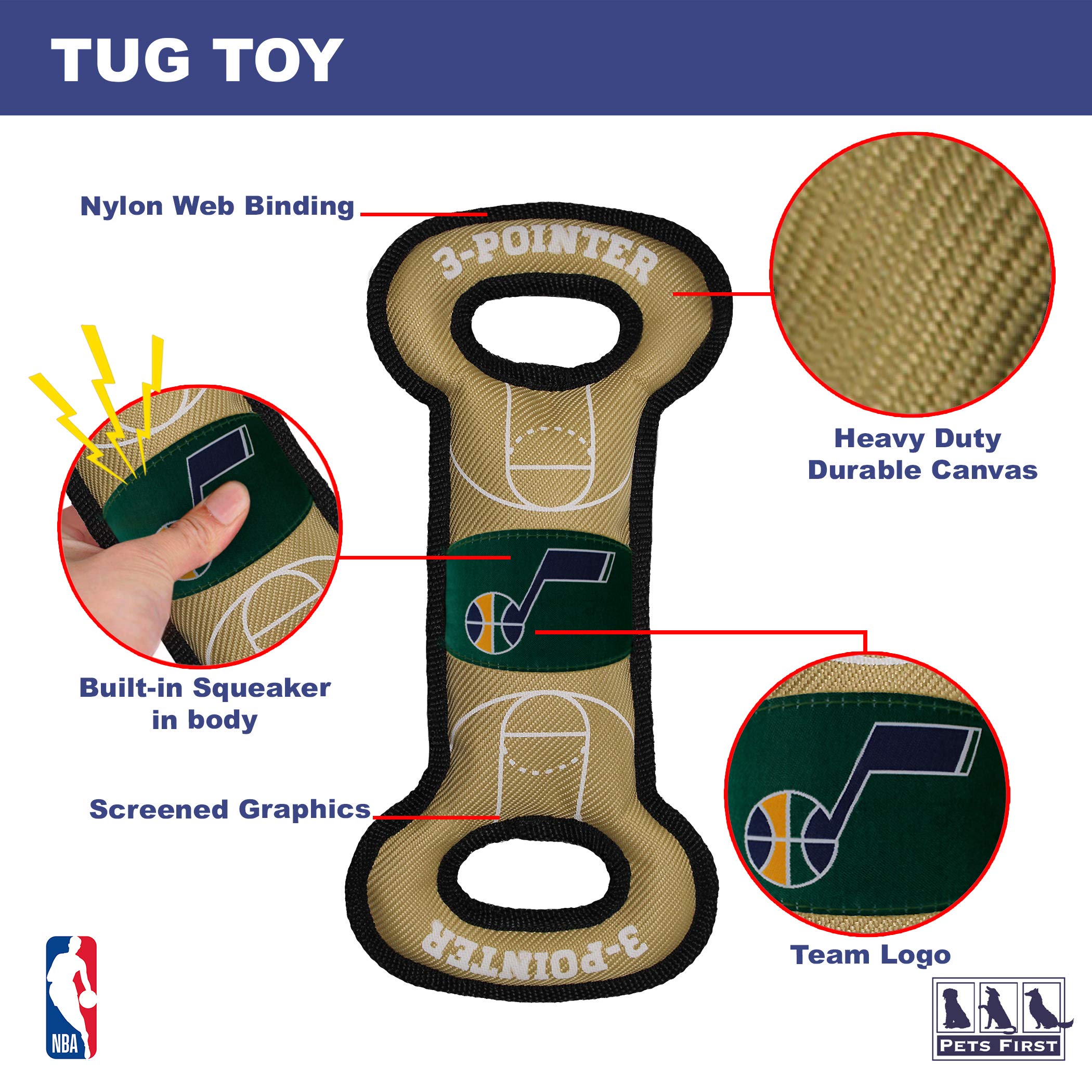 Nba Utah Jazz Field Toy. - Tough Nylon Pet Toy With Double Trim Stitching & Inner Squeaker