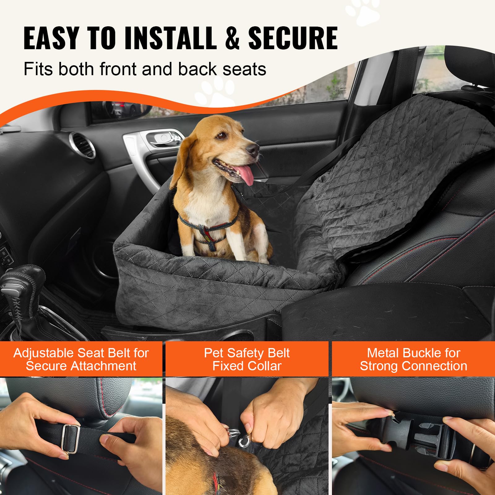 Vevor Dog Booster Car Seat Pet Car Seat For Small Medium Dog Up To 40 Lbs Black