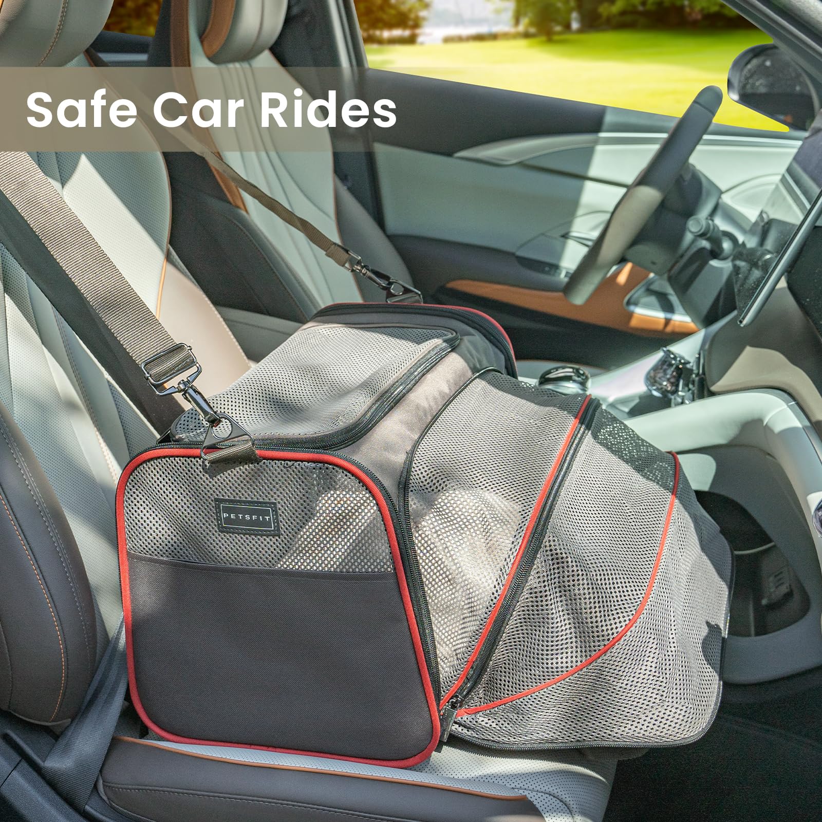 Petsfit 2 Side Expandable Pet Carrier Dog Carrier Cat Carrier For 2 Cats, 19' Lx 12' Wx 12' H, With Soft Cushion, Built-In Safety Rope, Pockets, Fit For Car Travel