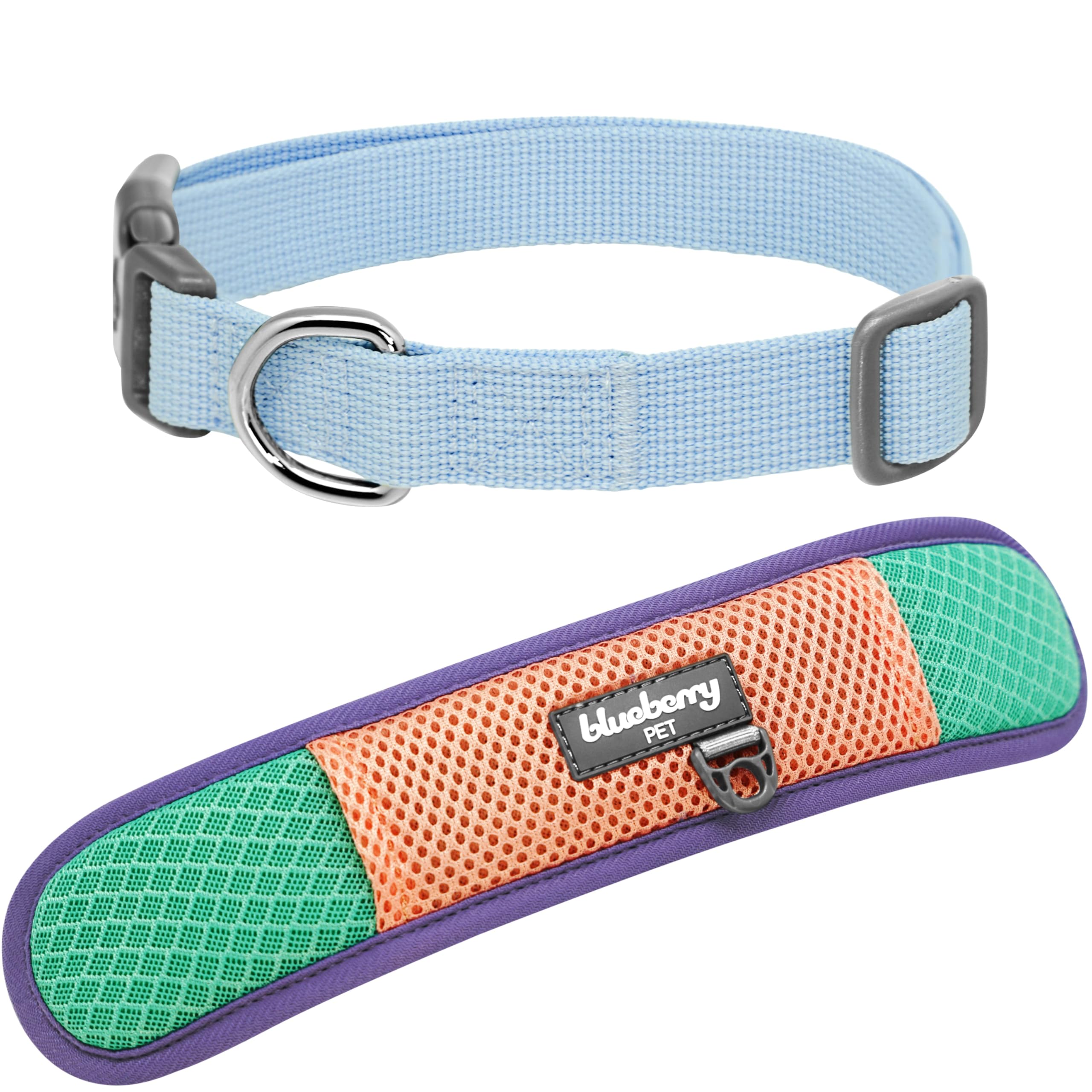 Blueberry Pet Vibrant Mesh Padded Ultra Cool Lightweight Dog Collar For Large Dogs, Mint & Coral, Neck 18''-26'', Girl Dog Colla