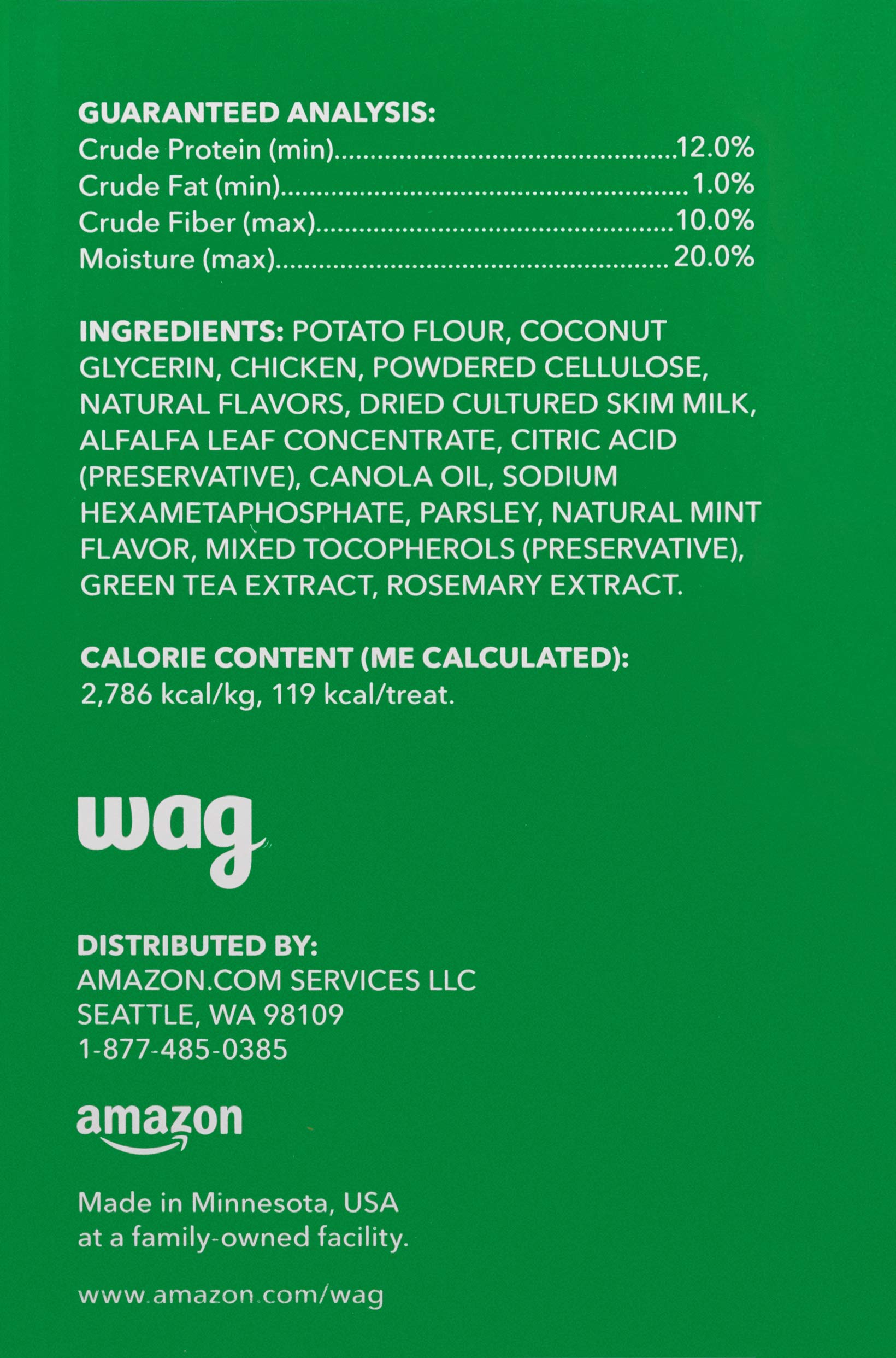 Amazon Brand - Wag Dental Chews - Green Dental Brush for Dogs, Large, Unflavored, 24 Count (Pack of 1)