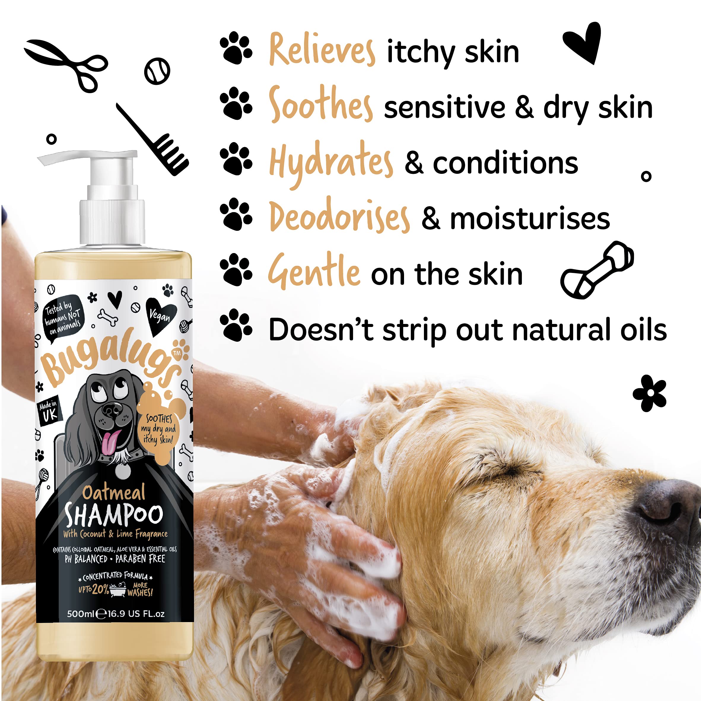 BUgALUgS Oatmeal & Aloe Vera Dog Shampoo Dog grooming Shampoo Products for Smelly Dogs with Fragrance, Best Oatmeal Puppy Shampo