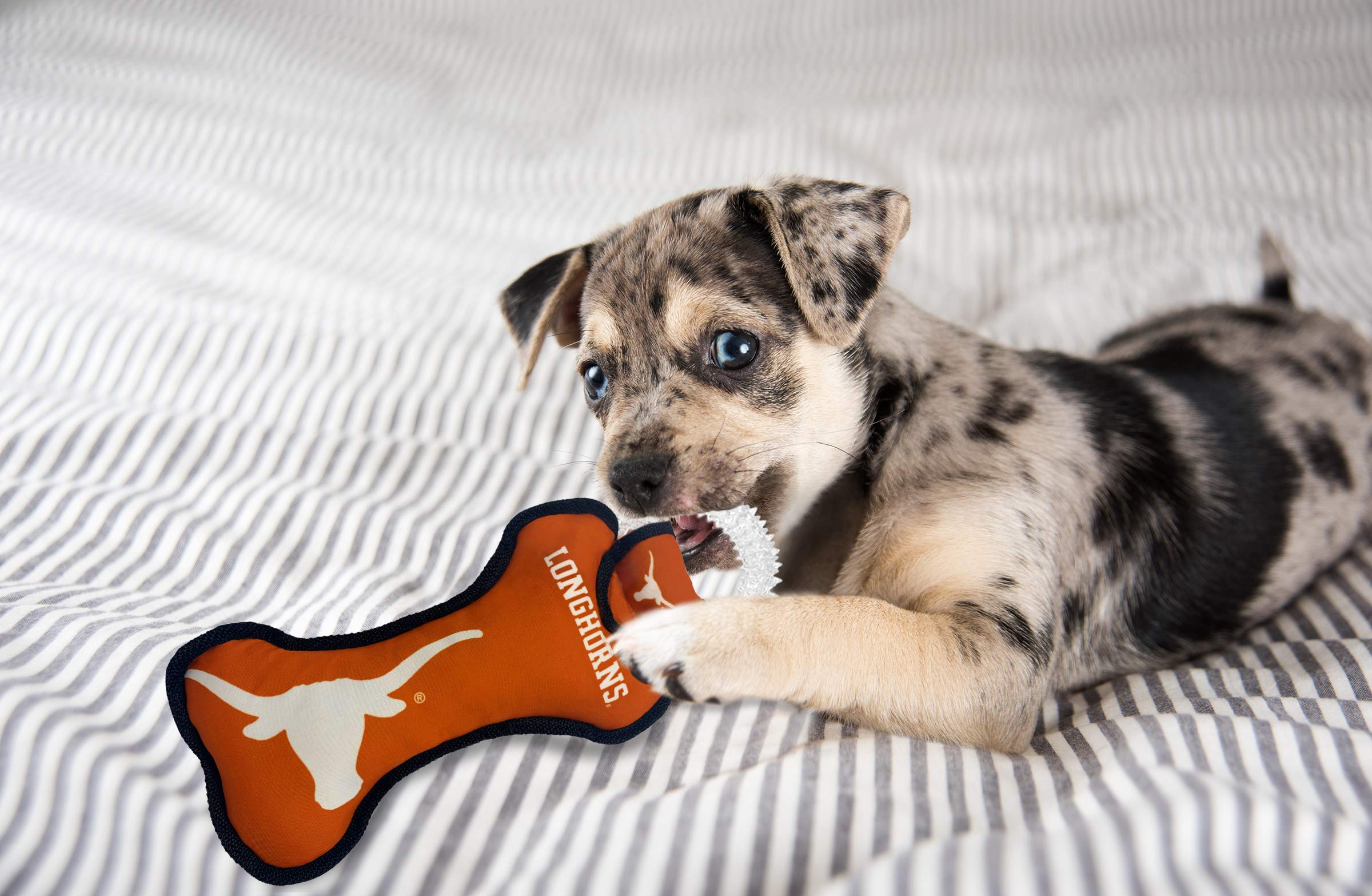 Pets First Ncaa Texas Longhorns Dental Dog Tug Toy With Squeaker. Tough Pet Toy For Healthy Fun, Teething & Cleaning Pets Teeth