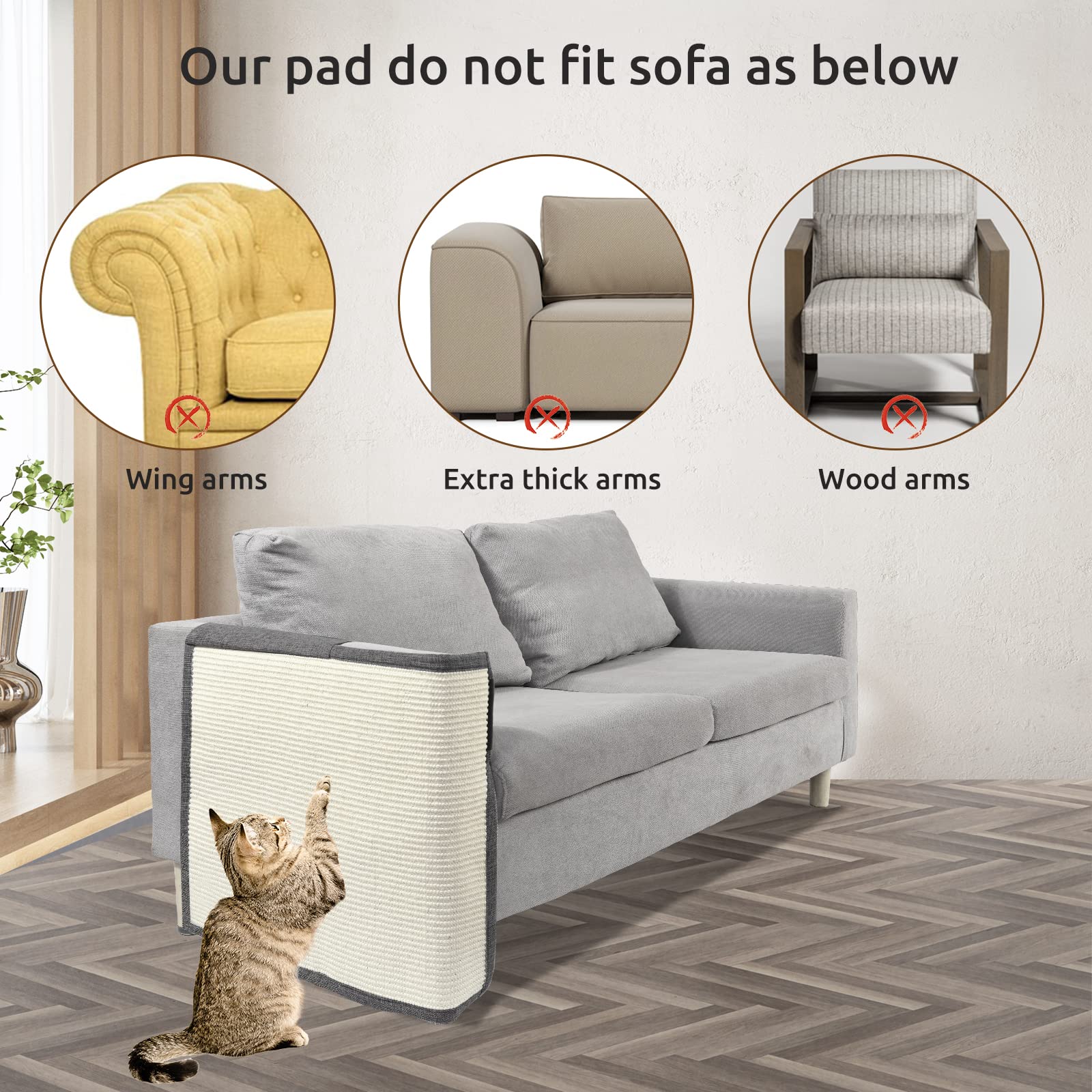Cat Scratch Sofa Protector,Cat Scratching Couch Protector With 19.7''L*23.6''W Natural Sisal For Protecting Couch Sofa Chair (Right Hand)