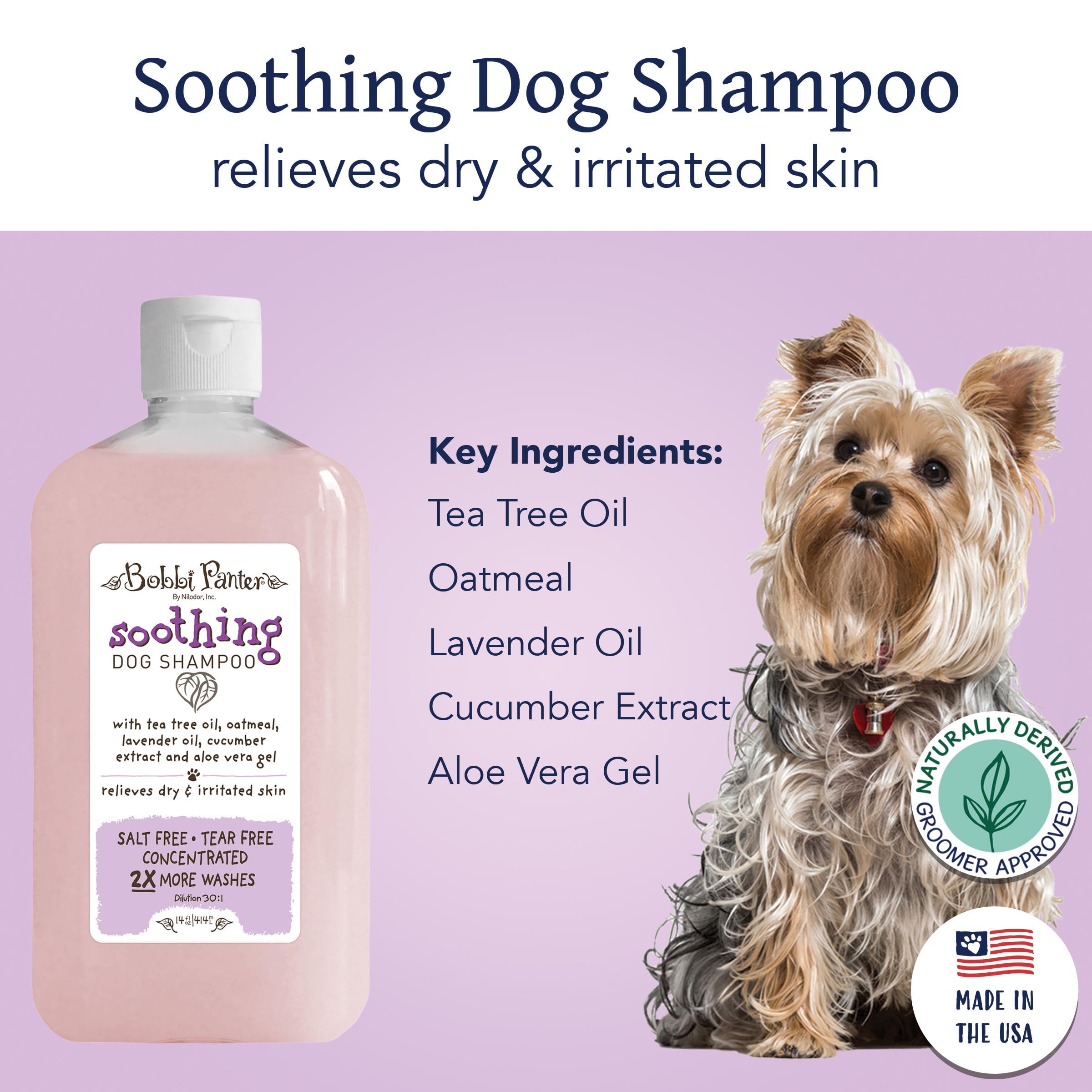 Bobbi Panter Soothing Dog Shampoo, Heals & Soothes Irritated Skin, Lavender Scent - 30:1 Concentrated Formula, Made in The USA,