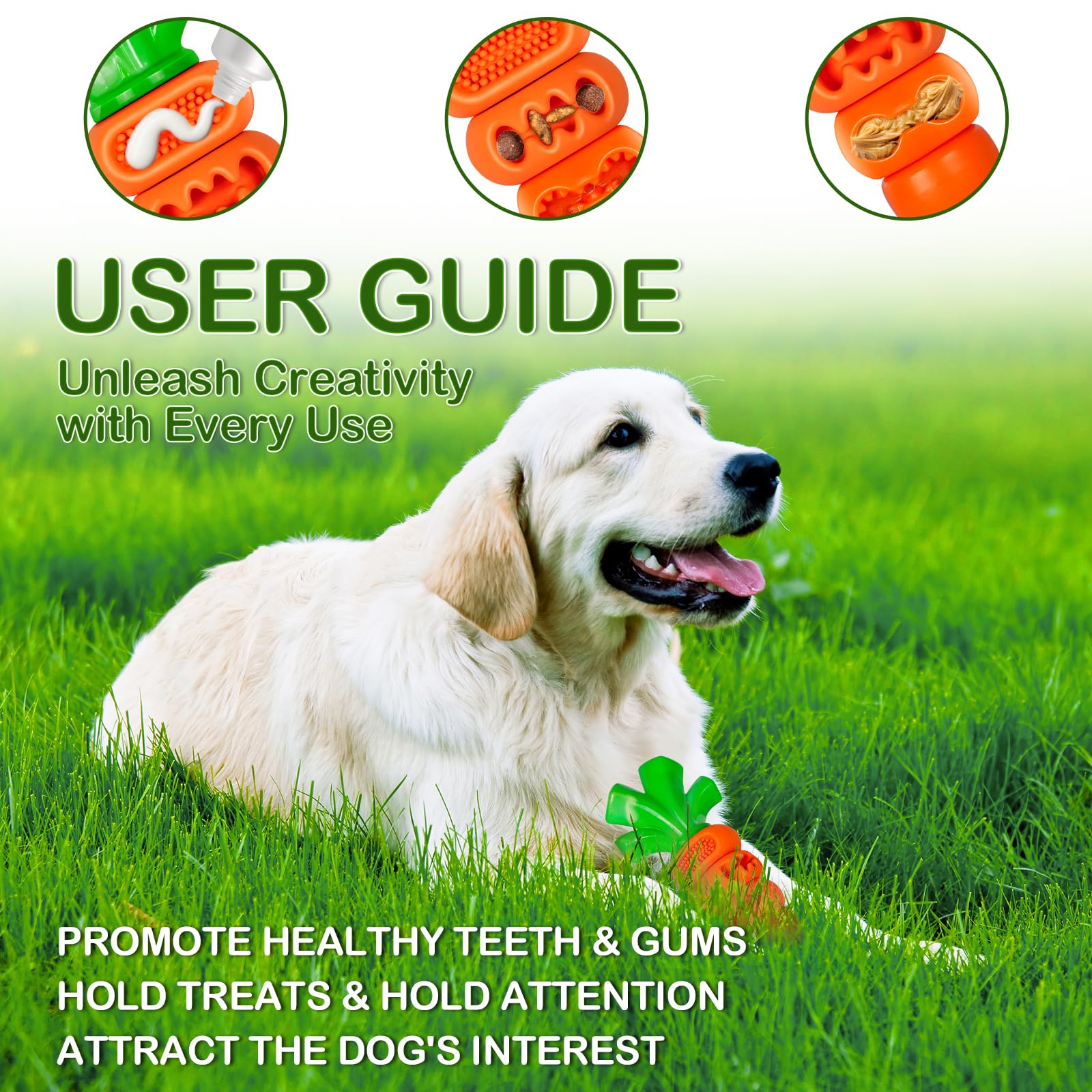 Frienhund Bacon Flavored Dog Toys for Aggressive Chewers, Tough Dog Chew Bone, Durable Nylon & Rubber Teeth Cleaning Toy, Carrot