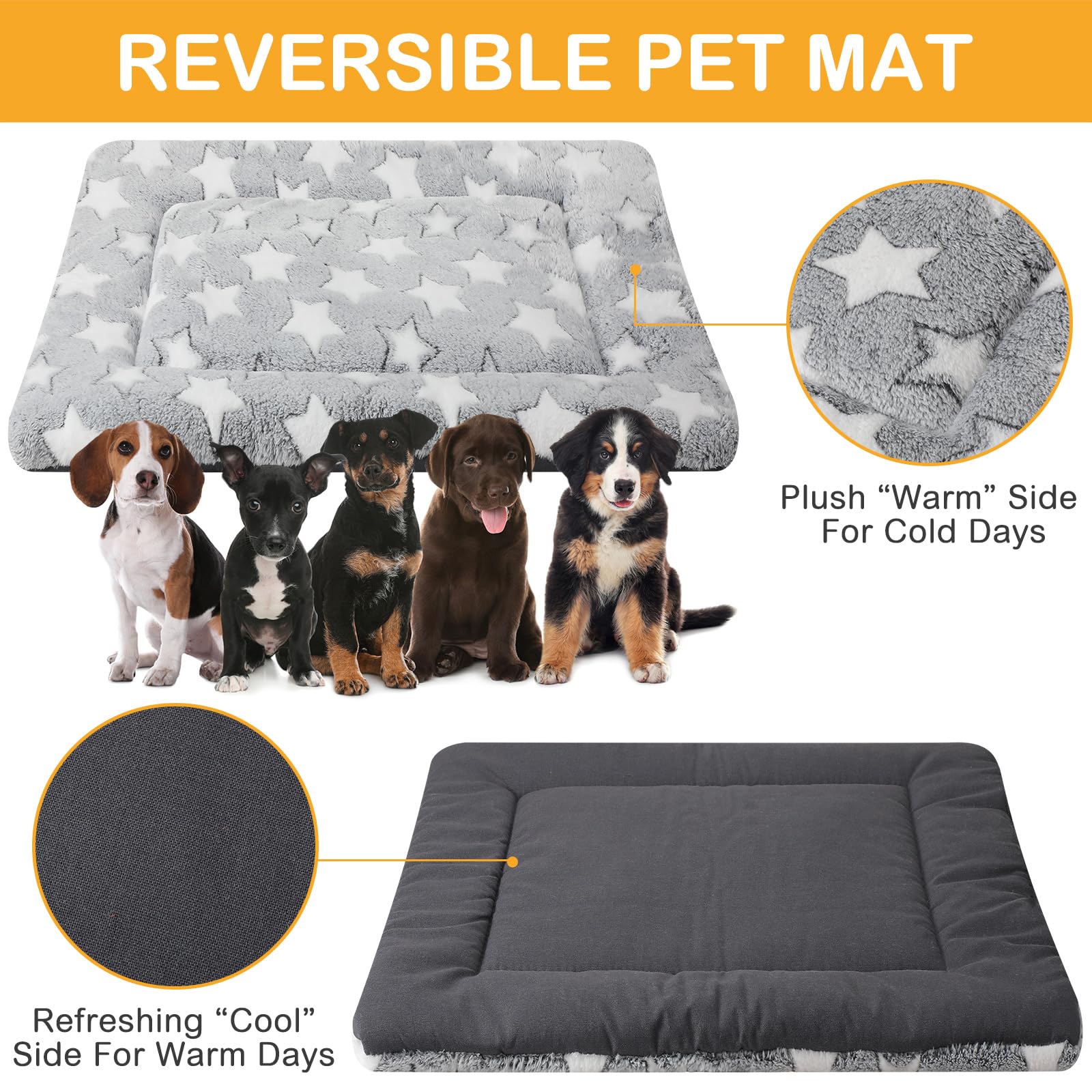 VitalCozy 4 Pcs Dog Bed Mat Crate Pad Reversible Mat Machine Washable Bed Star Pet Sleeping Kennel Pad for Crate for Small, Medi