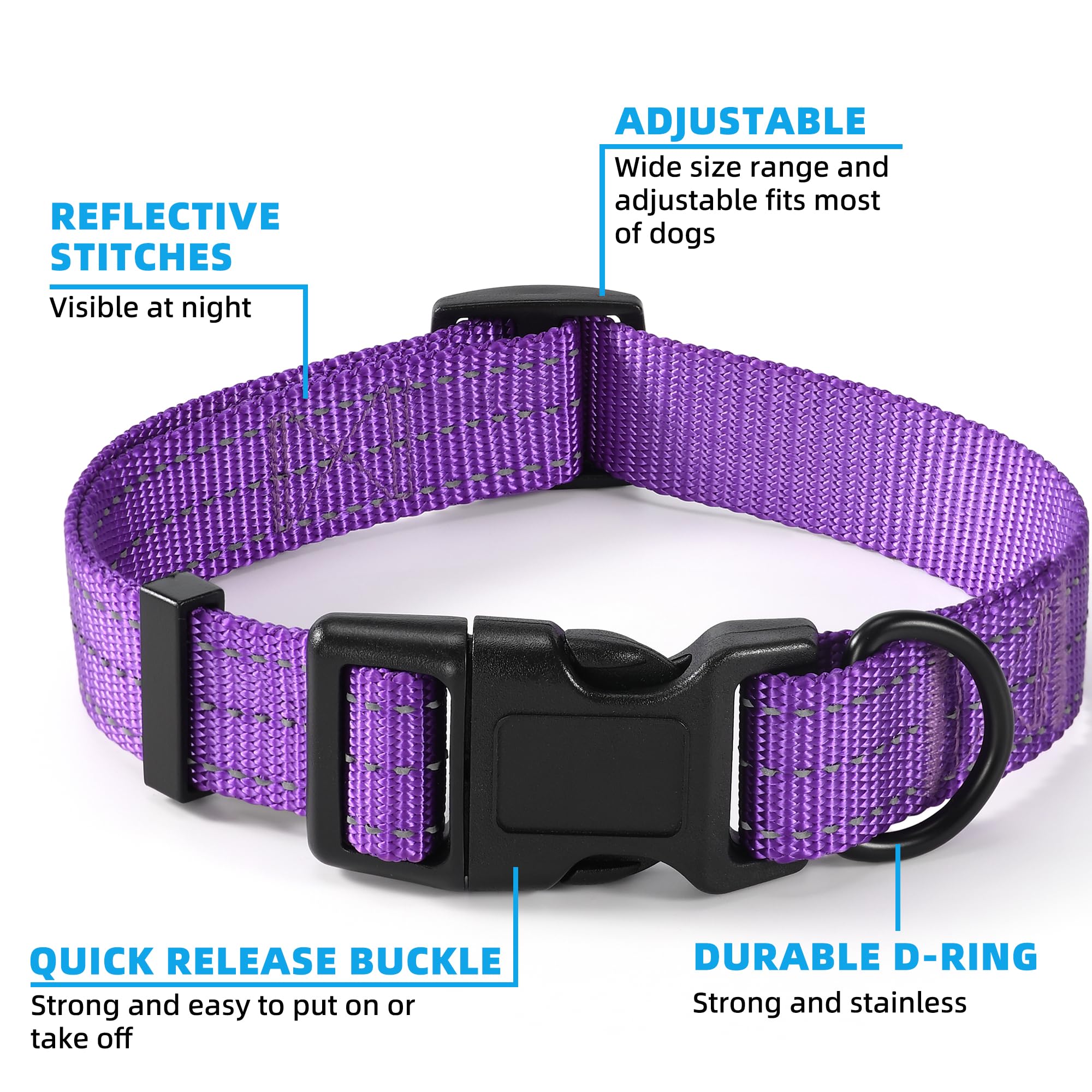 Mile High Life Dog Collar | Nylon Reflective Dog Collars | Light Weight Puppy Collars | Purple Dog Collars For Large Dogs (Solid