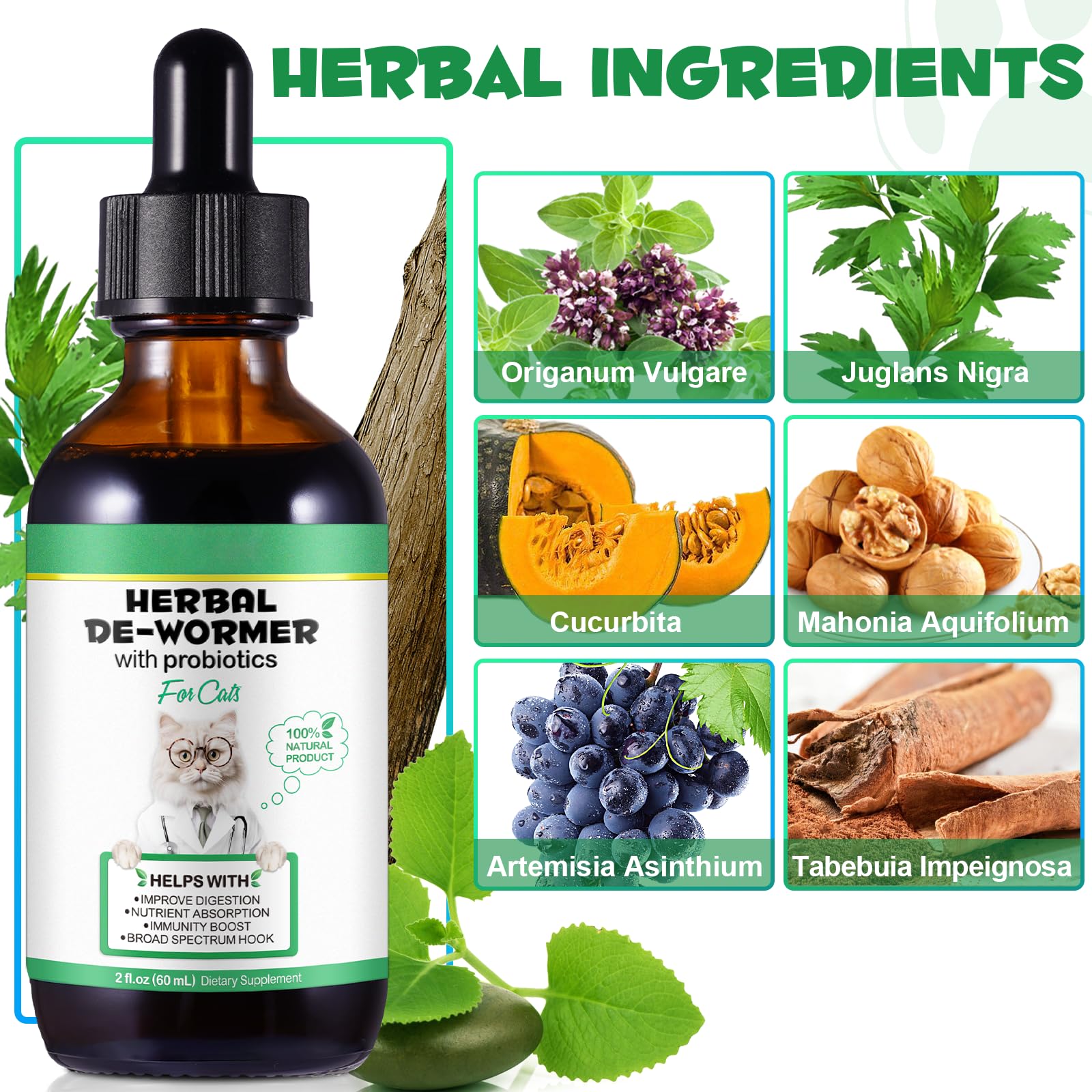 Specifically Formulated for Cats, Cat Broad Spectrum Supports, Naturally Sourced Ingredients, Gut Health, Easy-to-Absorb, Probio