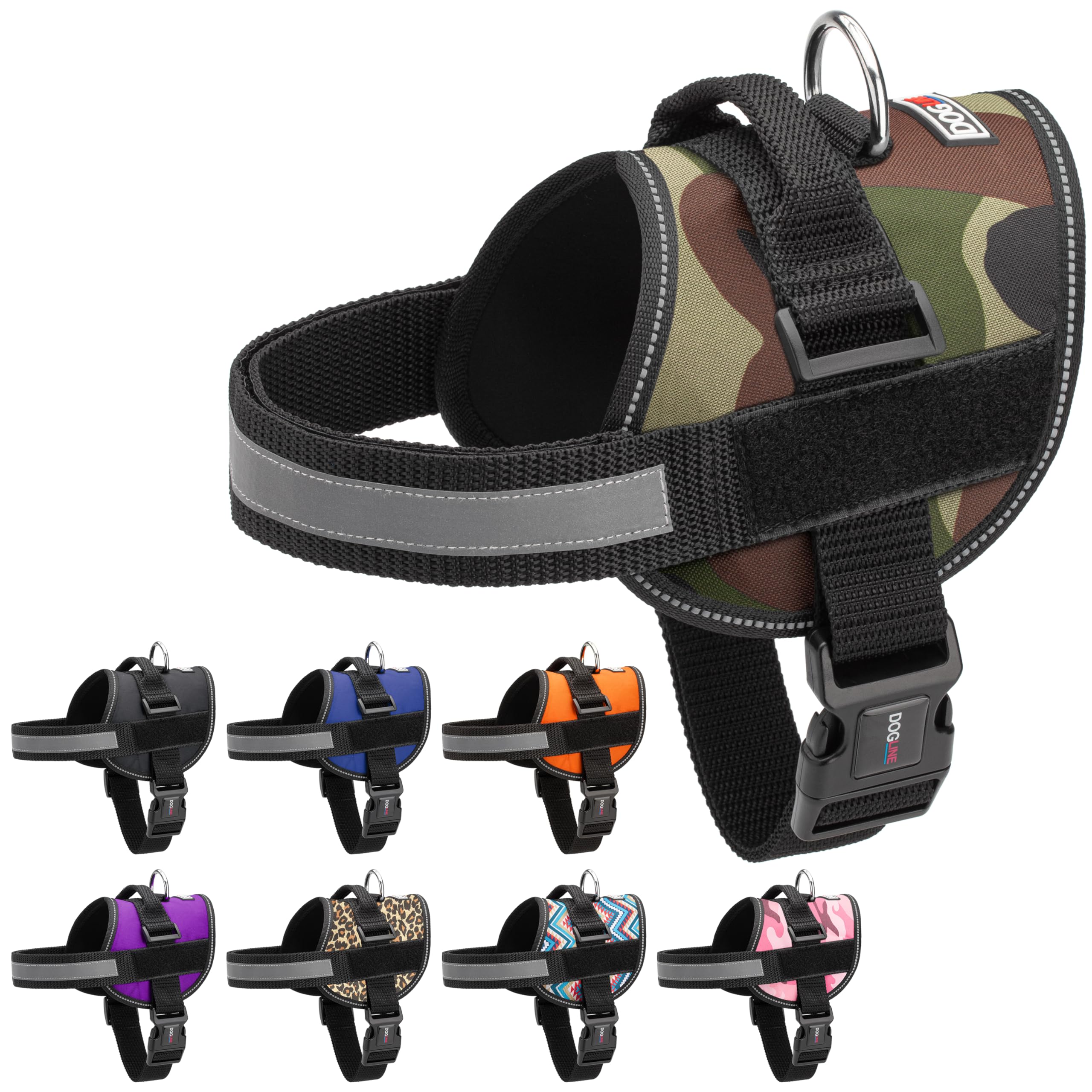 Dogline Dog Harness, Reflective No-Pull Adjustable Vest With Handle For Walking, Training, Breathable, No - Choke Harness For Small, Medium Or Large Dogs Room For Patches Girth 22'-28' In Green Camo