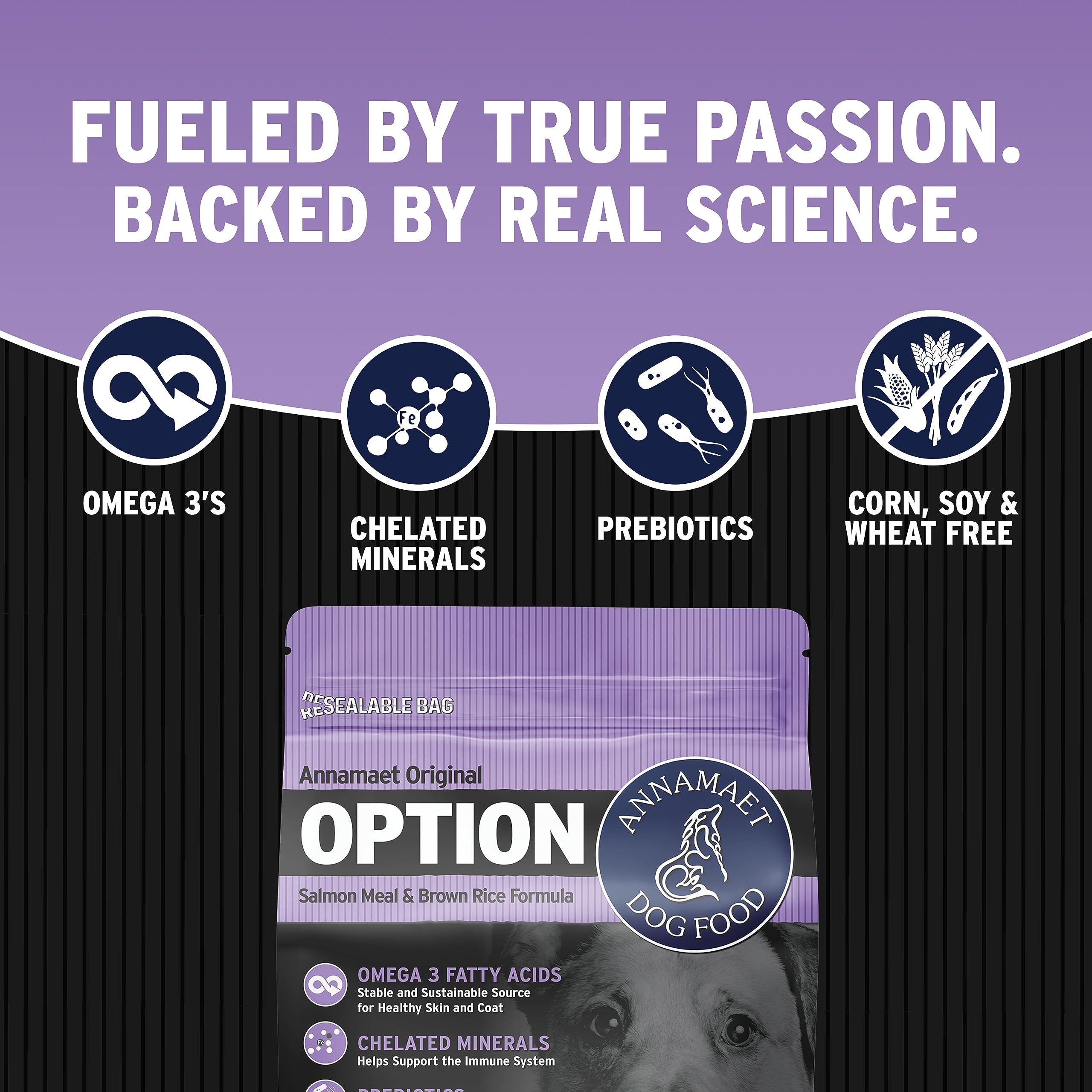Annamaet Original Option Formula Dry Dog Food, 24% Protein (Salmon & Brown Rice), 25-lb Bag