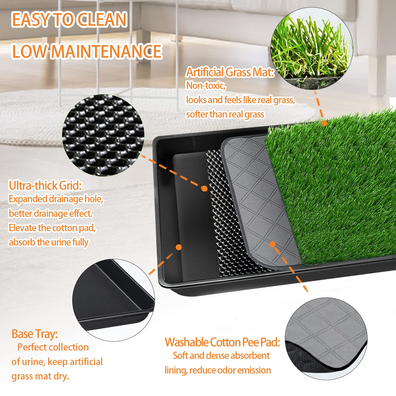 Embellbatt Dog Grass Pad With Tray, Dog Potty Grass For Puppy Training, Artificial Fake Grass For Dogs To Pee On Indoor Outdoor