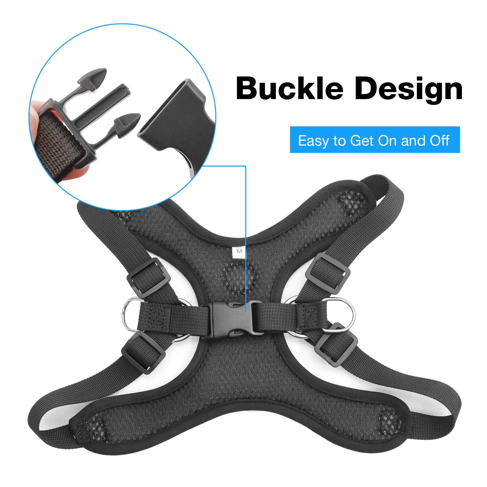 Huggiegems Adjustable Dog Harness Vest And Leash Set For Small, Medium Dogs No Pull, Step In Escape Proof Reflective Easy Walk Puppy Harness, Black, S (Comes With A Measuring Tape)