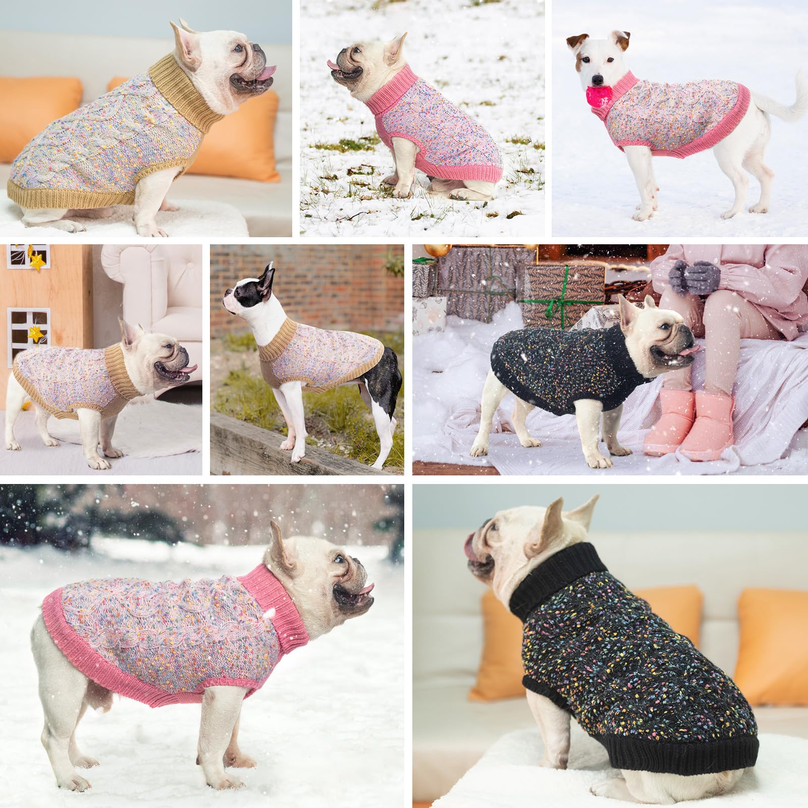 Beautyzoo Xs Dog Sweater, Color Dot Knitted Turtleneck, Acrylic, Pink, Sweater, For Small Medium Dogs, Fall Winter Dog Clothes